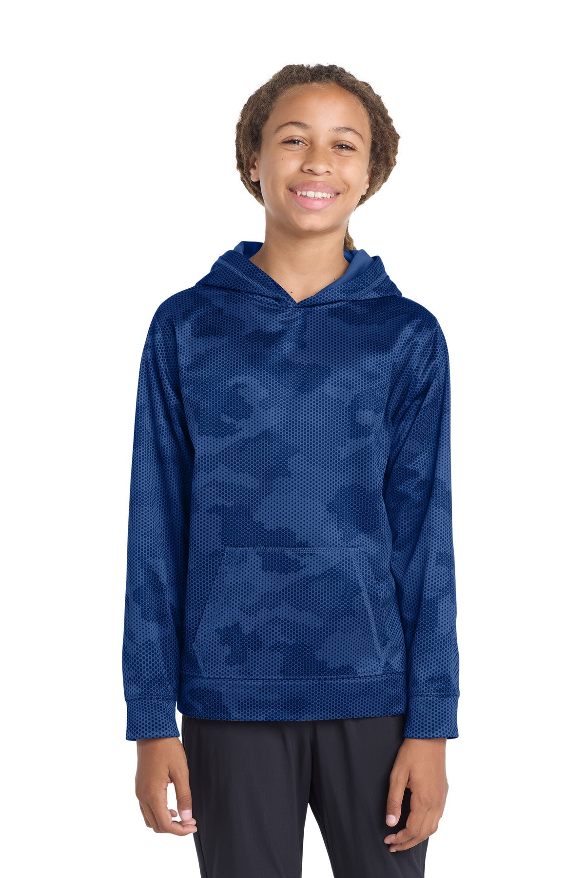 Custom Embroidery or DTF Print - Sport-Tek ® Youth Sport-Wick ® CamoHex Fleece Hooded Pullover. YST240