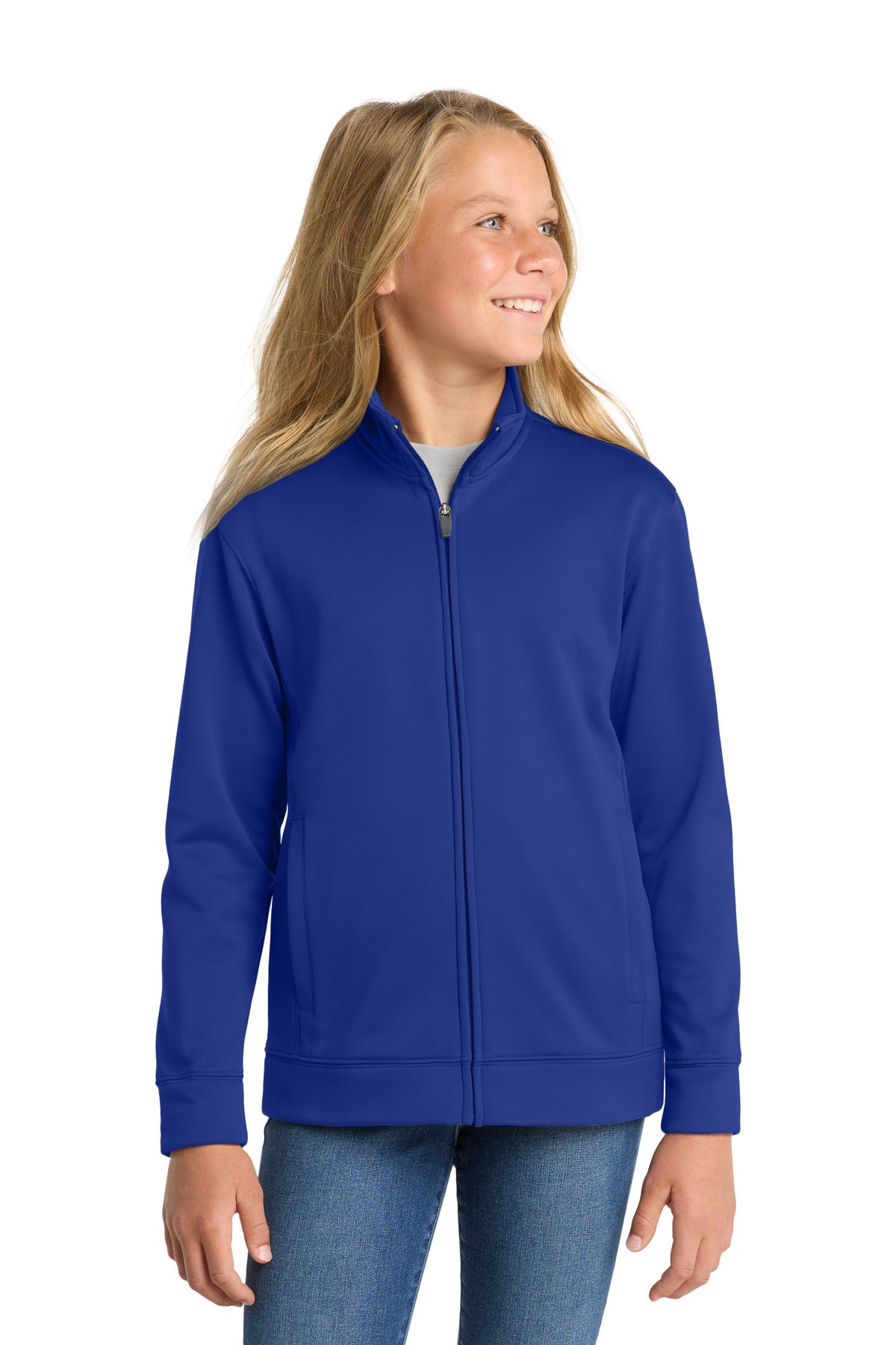Custom Embroidery or DTF Print - Sport-Tek ® Youth Sport-Wick ® Fleece Full-Zip Jacket. YST241