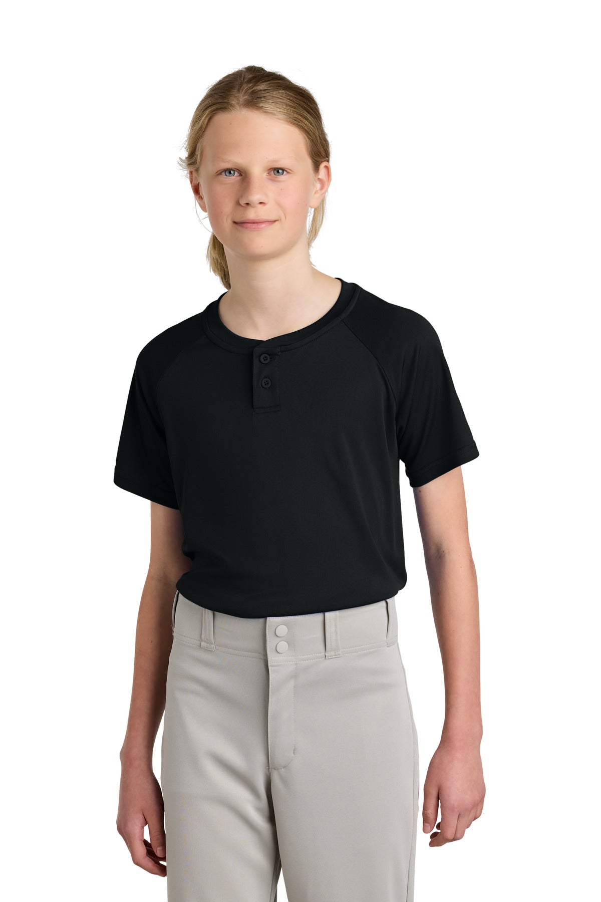 Custom Embroidery or DTF Print - Sport-Tek ® Youth PosiCharge ® Competitor ™ 2-Button Henley YST359