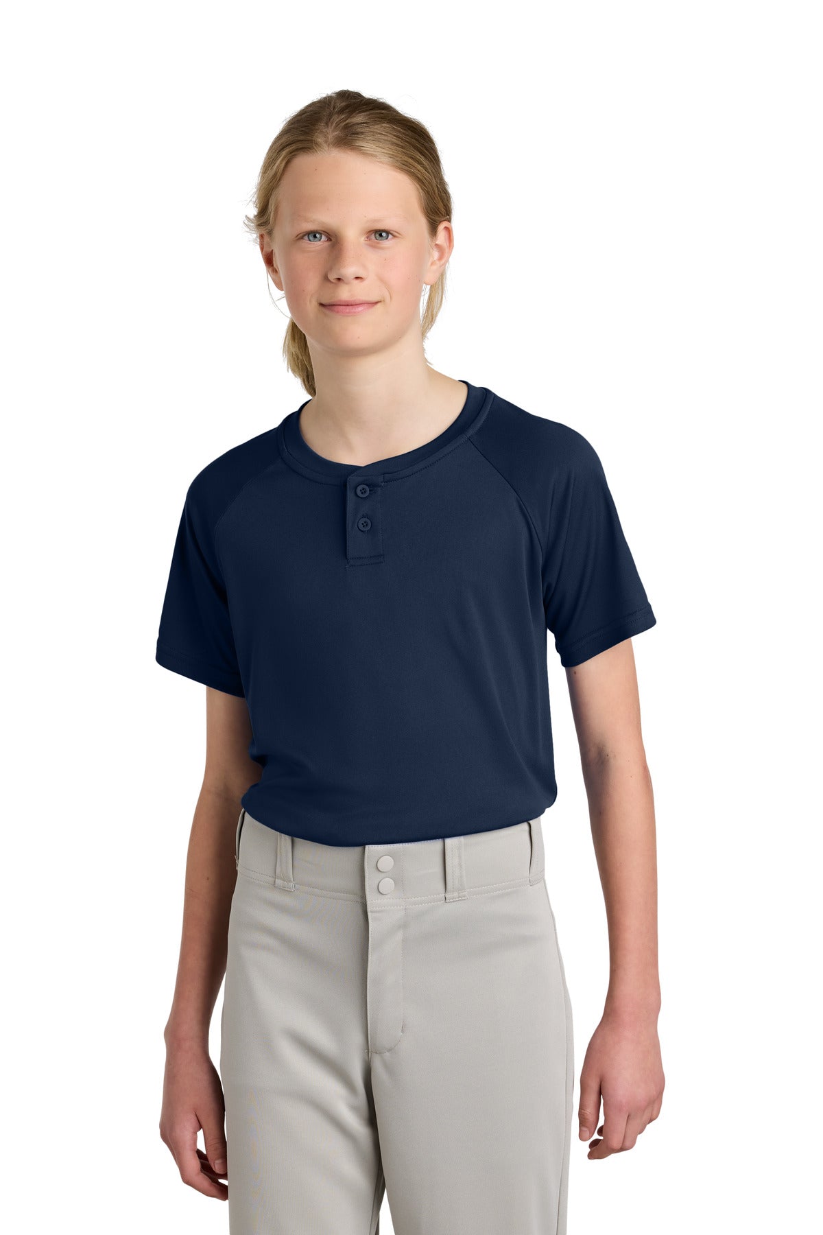 Custom Embroidery or DTF Print - Sport-Tek ® Youth PosiCharge ® Competitor ™ 2-Button Henley YST359