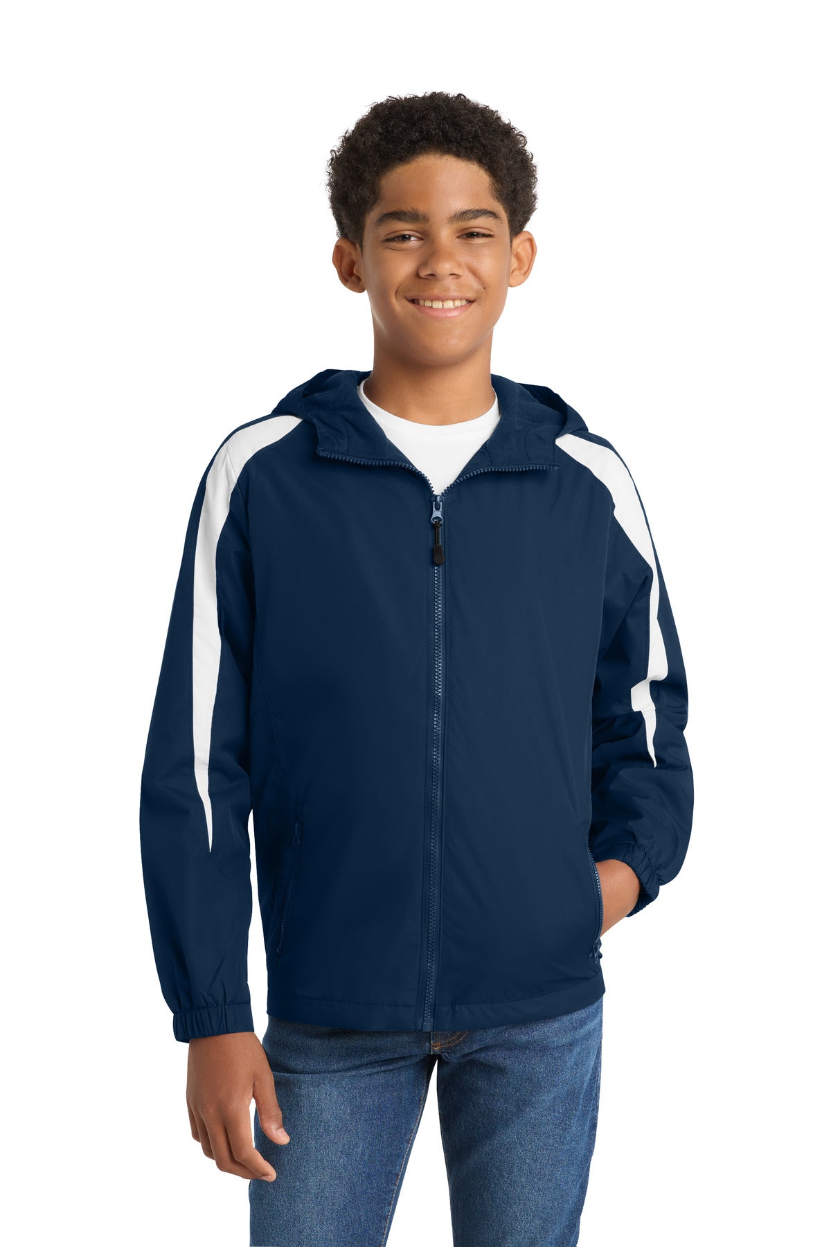Custom Embroidery or DTF Print - Sport-Tek ® Youth Fleece-Lined Colorblock Jacket. YST81