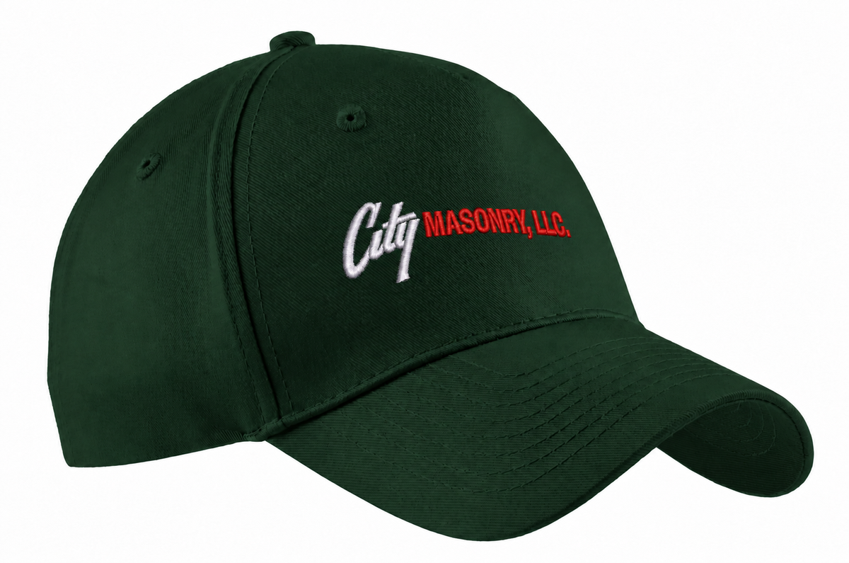 City Masonry CP86 — Hunter embroidered mockup, corrected 4-inch scale