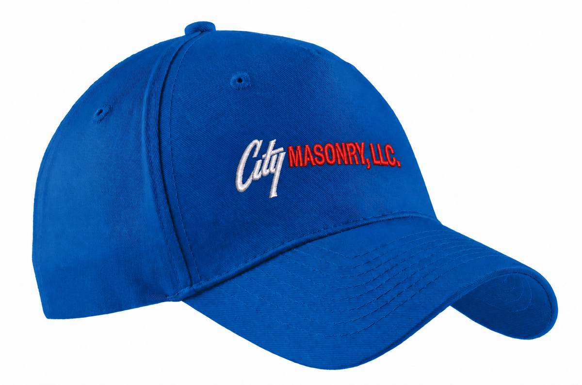 City Masonry CP86 — Royal embroidered mockup, corrected 4-inch scale