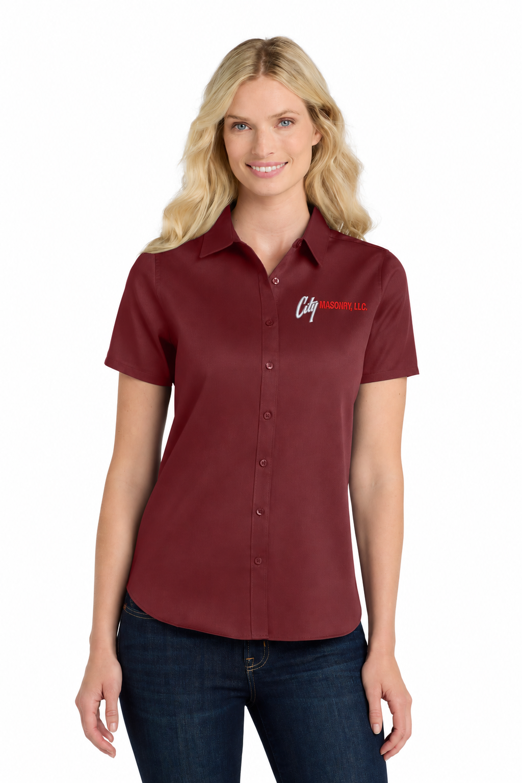City Masonry LW809 — Burgundy embroidered mockup