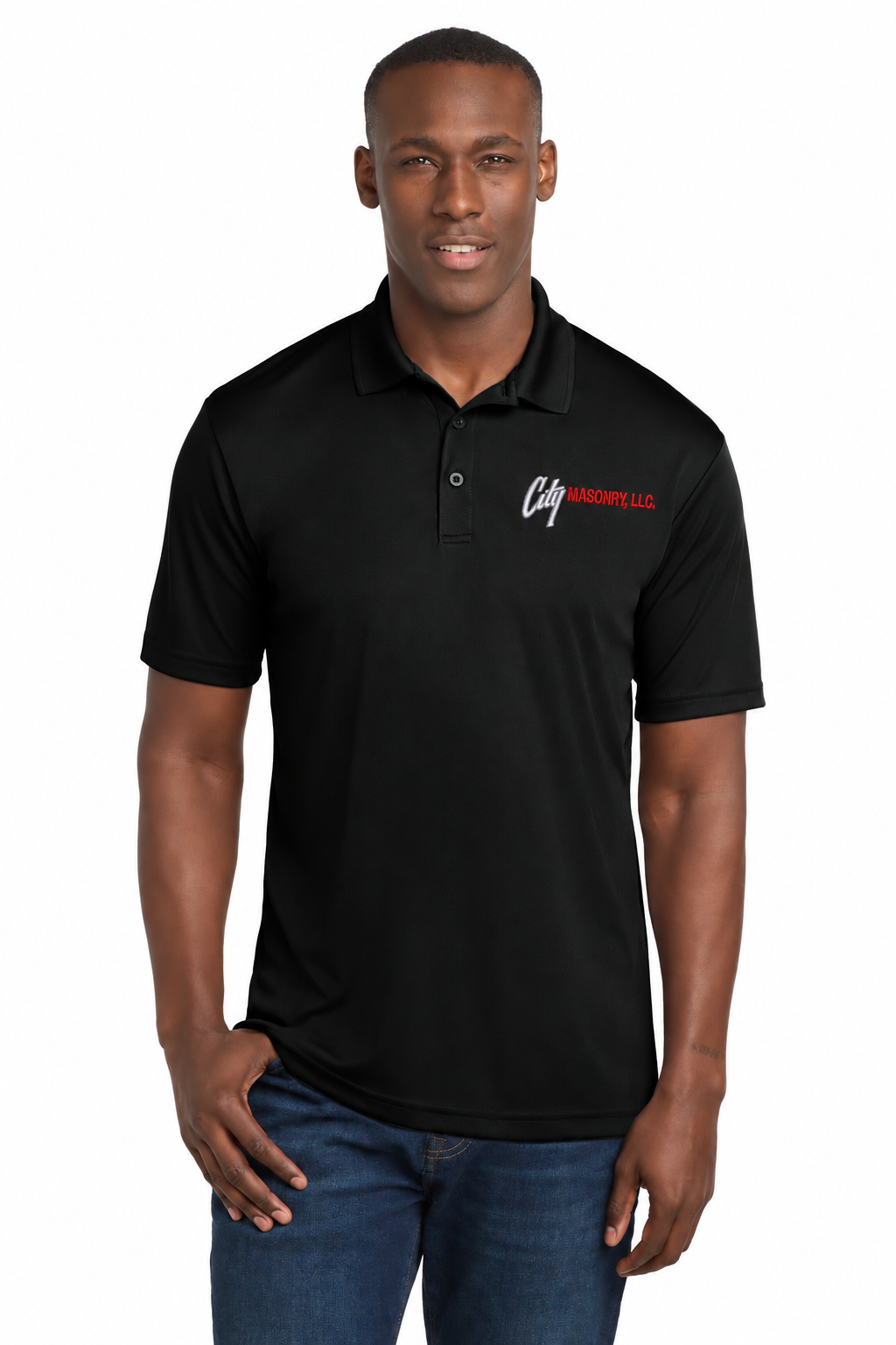 City Masonry ST550 — Black embroidered mockup