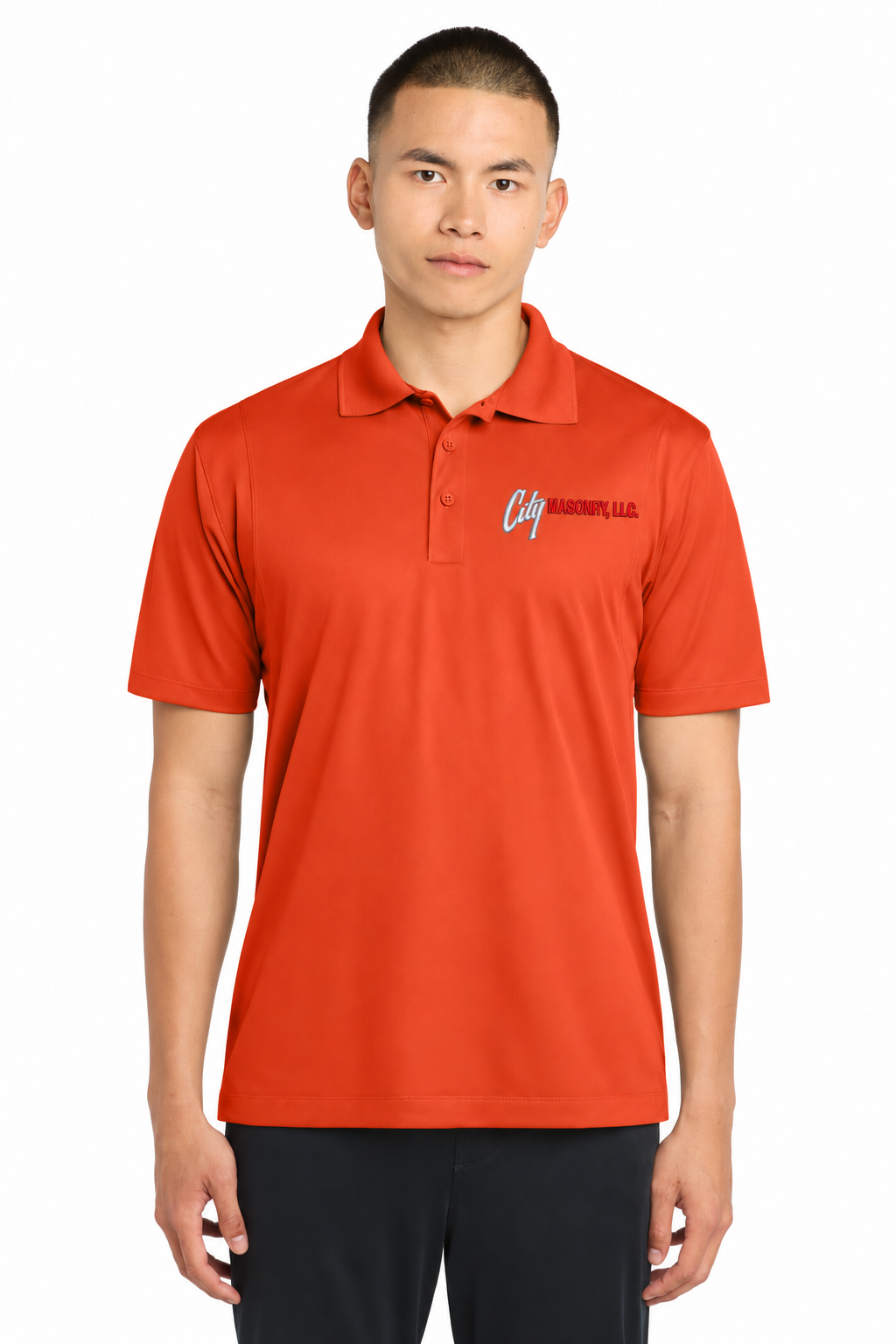 City Masonry ST650 — Deep Orange embroidered mockup