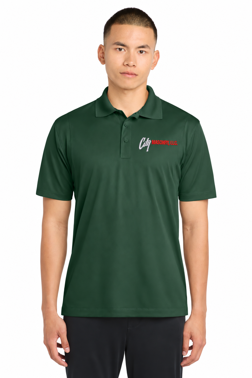 City Masonry ST650 — Forest Green embroidered mockup