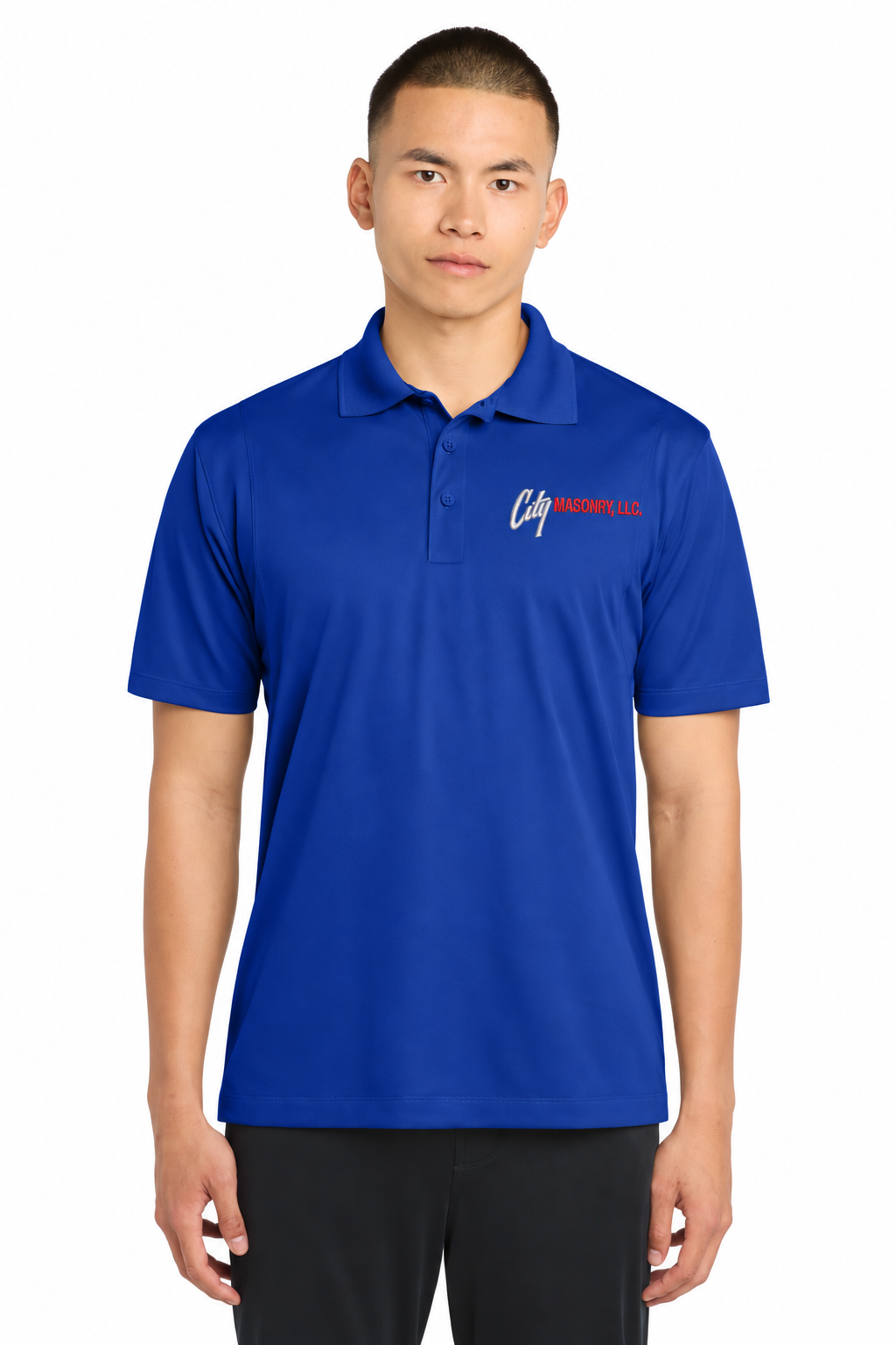 City Masonry ST650 — True Royal embroidered mockup