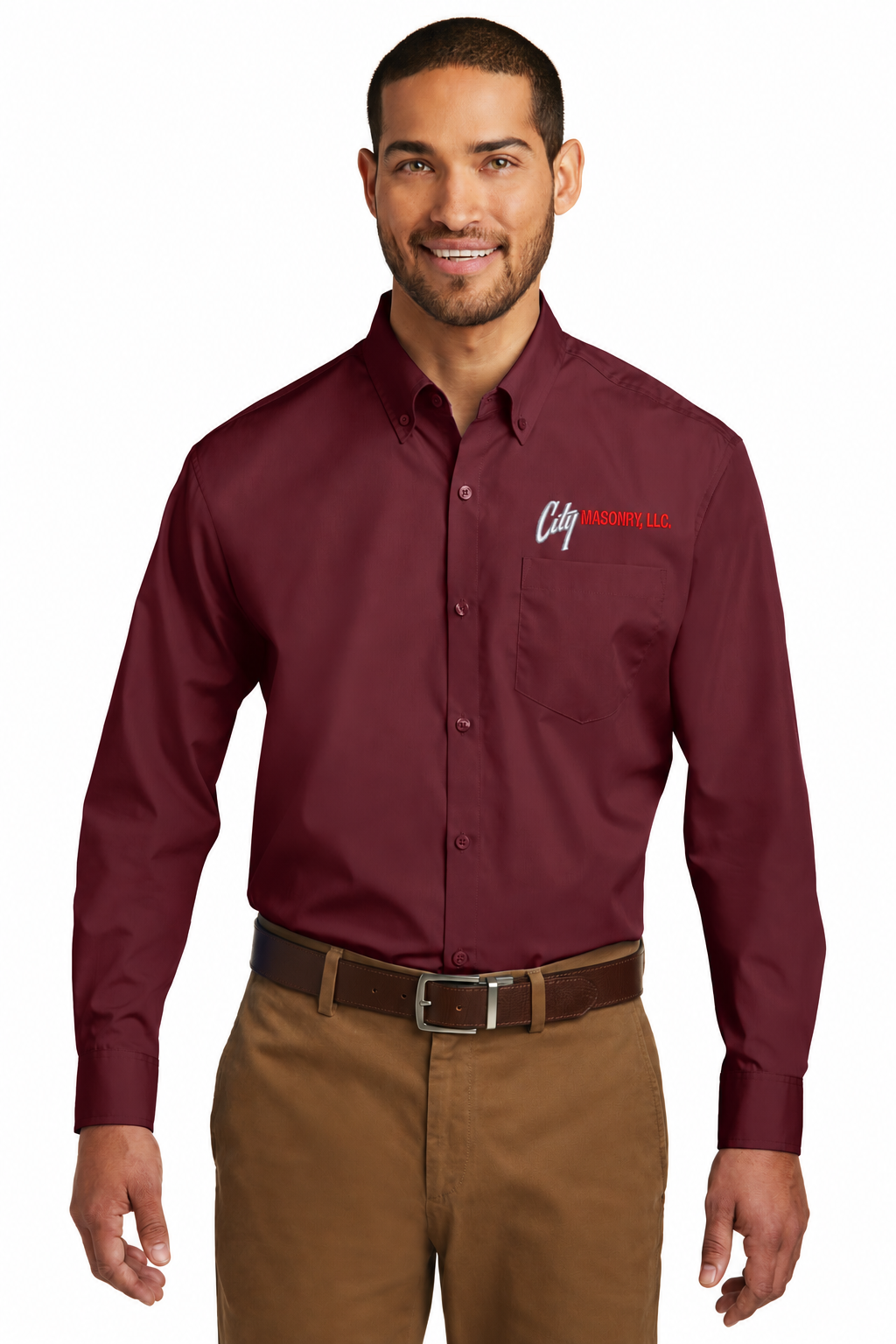 City Masonry W100 — Burgundy embroidered mockup