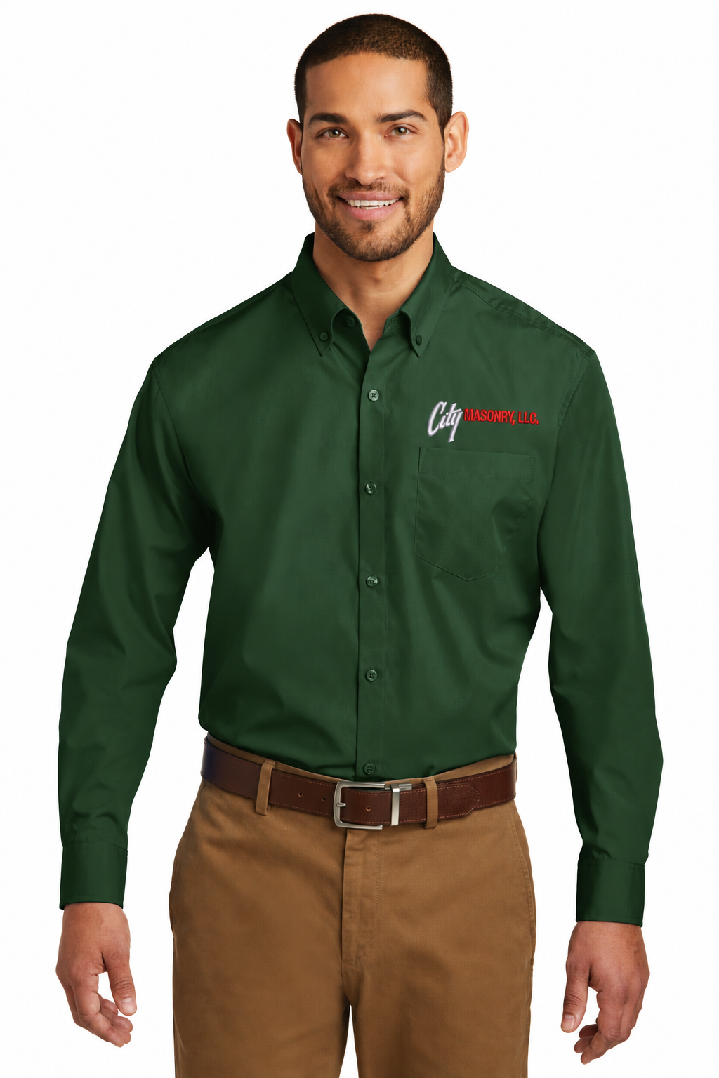 City Masonry W100 — Deep Forest Green embroidered mockup