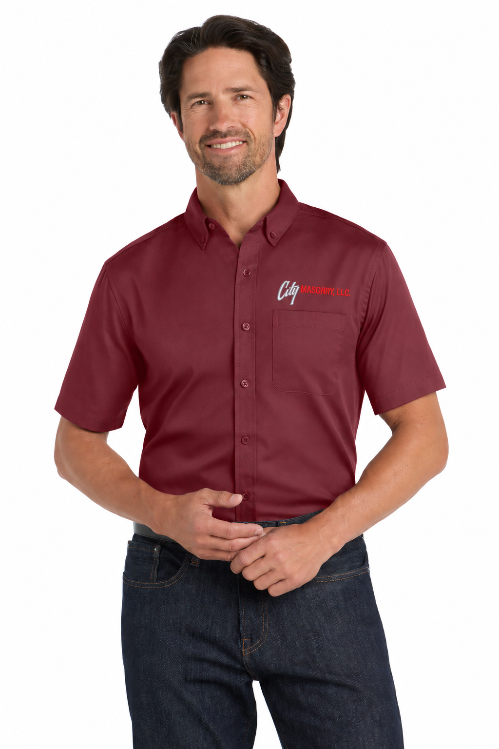 City Masonry W809 — Burgundy embroidered mockup