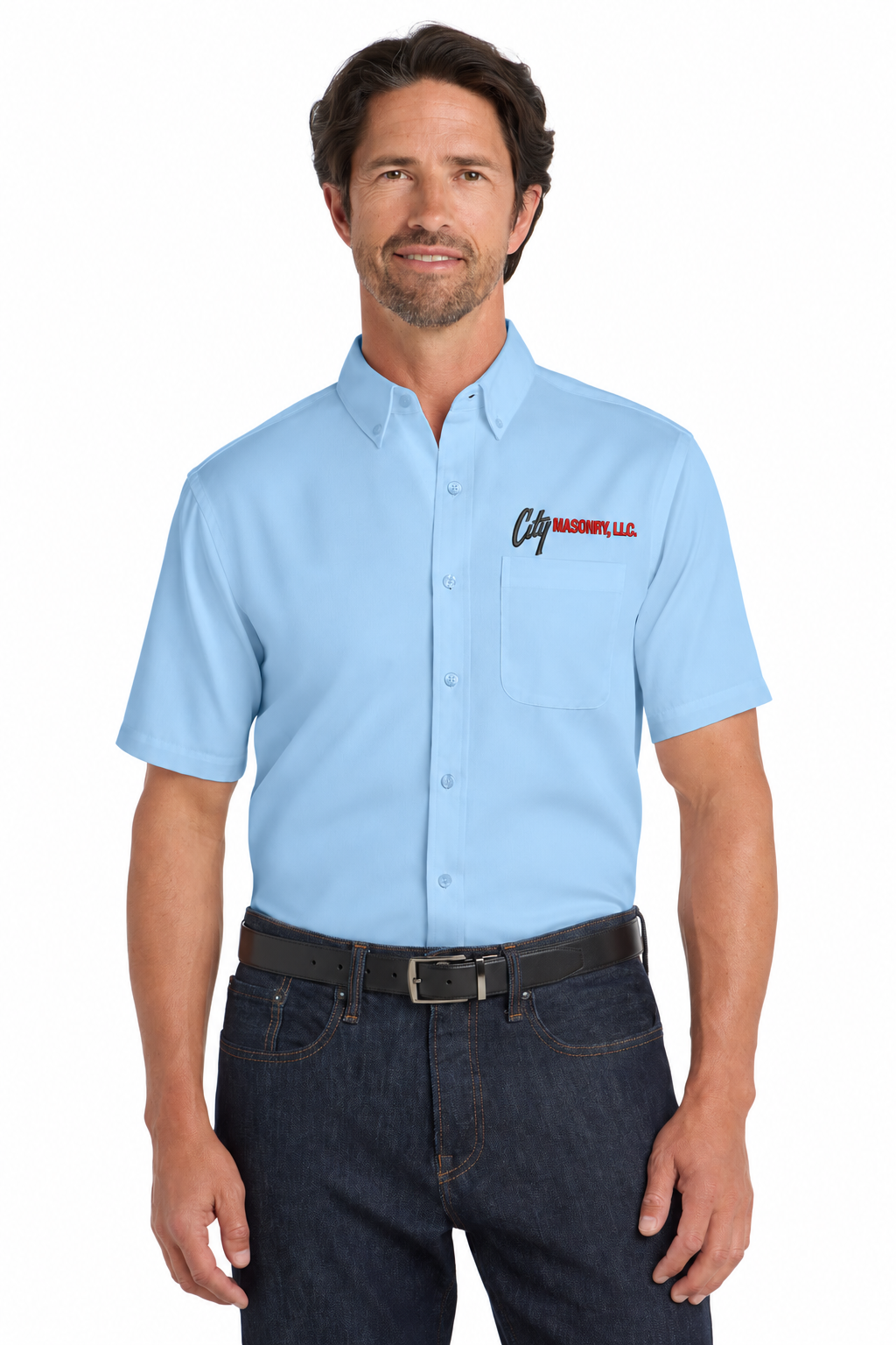 City Masonry W809 — Cloud Blue embroidered mockup