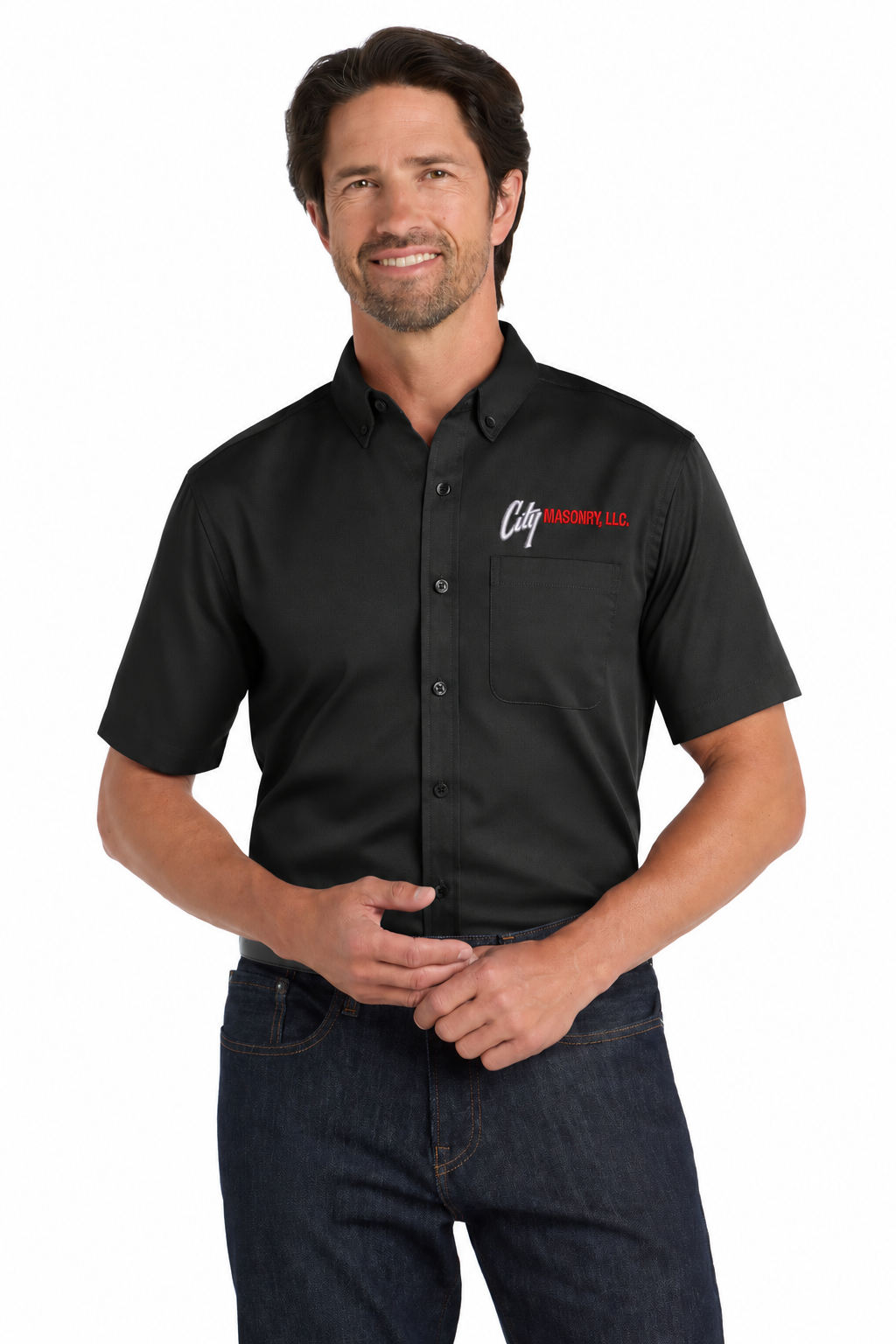 City Masonry W809 — Deep Black embroidered mockup
