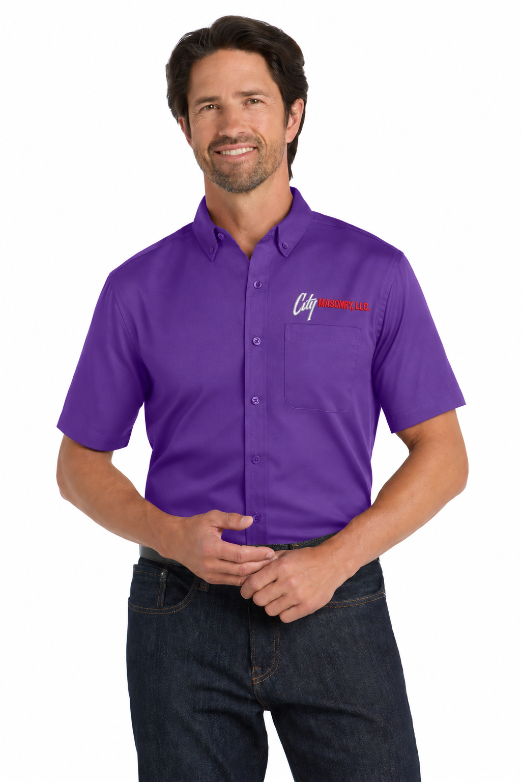 City Masonry W809 — Purple embroidered mockup