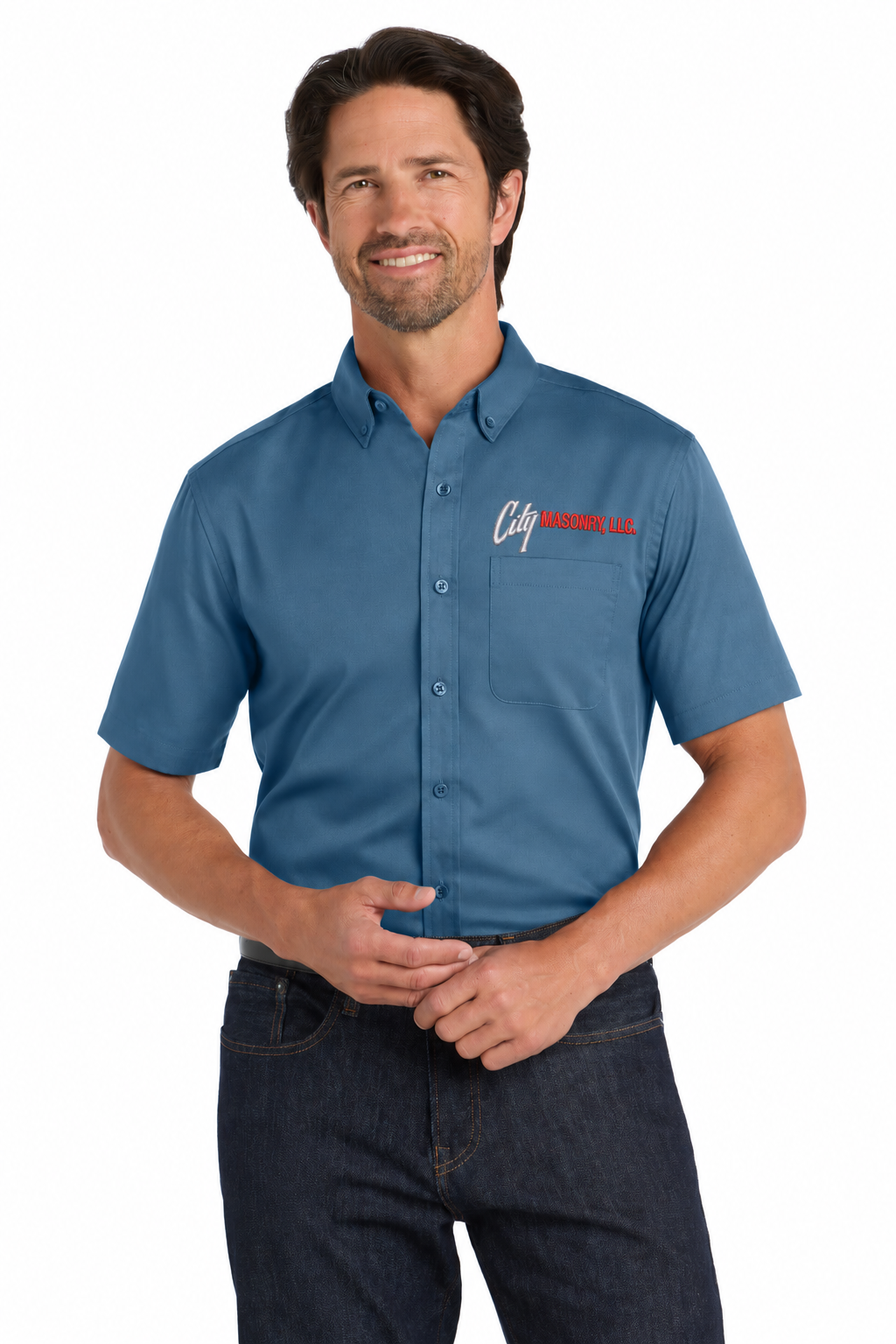 City Masonry W809 — Regatta Blue embroidered mockup