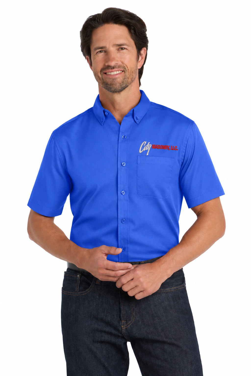 City Masonry W809 — True Royal embroidered mockup