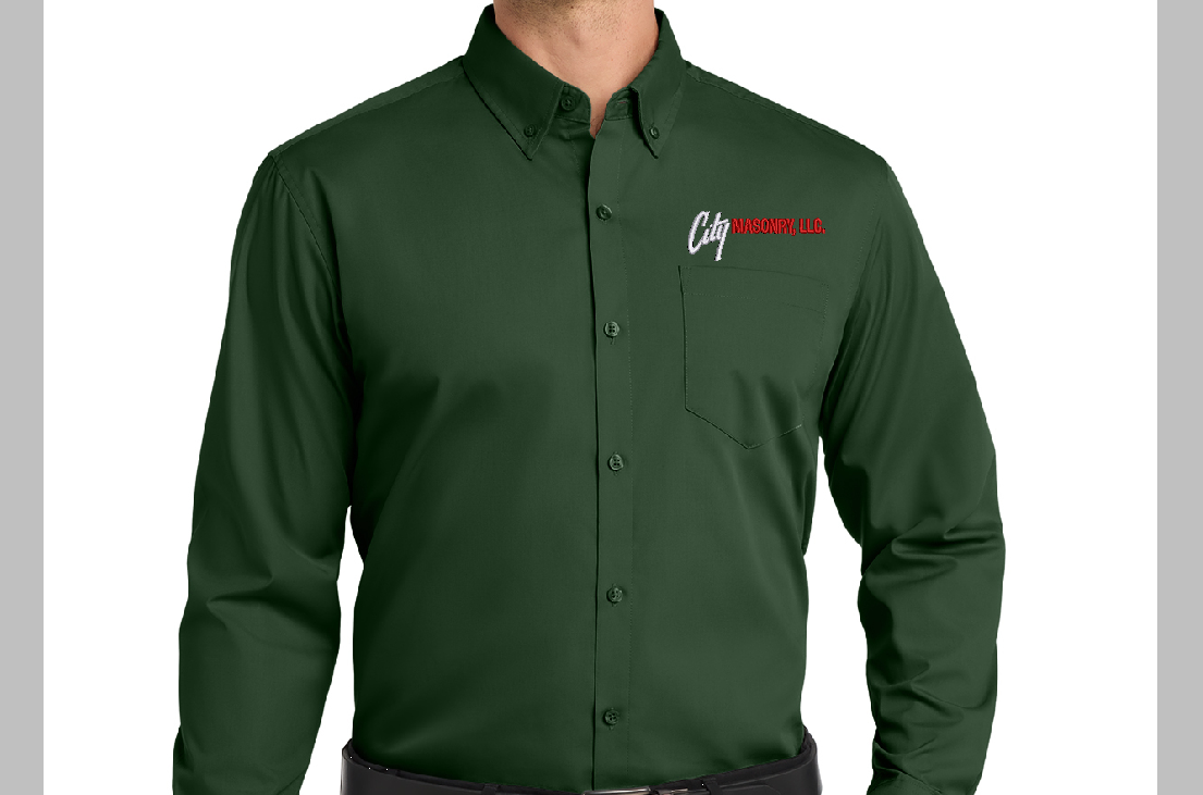 City Masonry W100 – Deep Forest Green, left-chest embroidery mockup