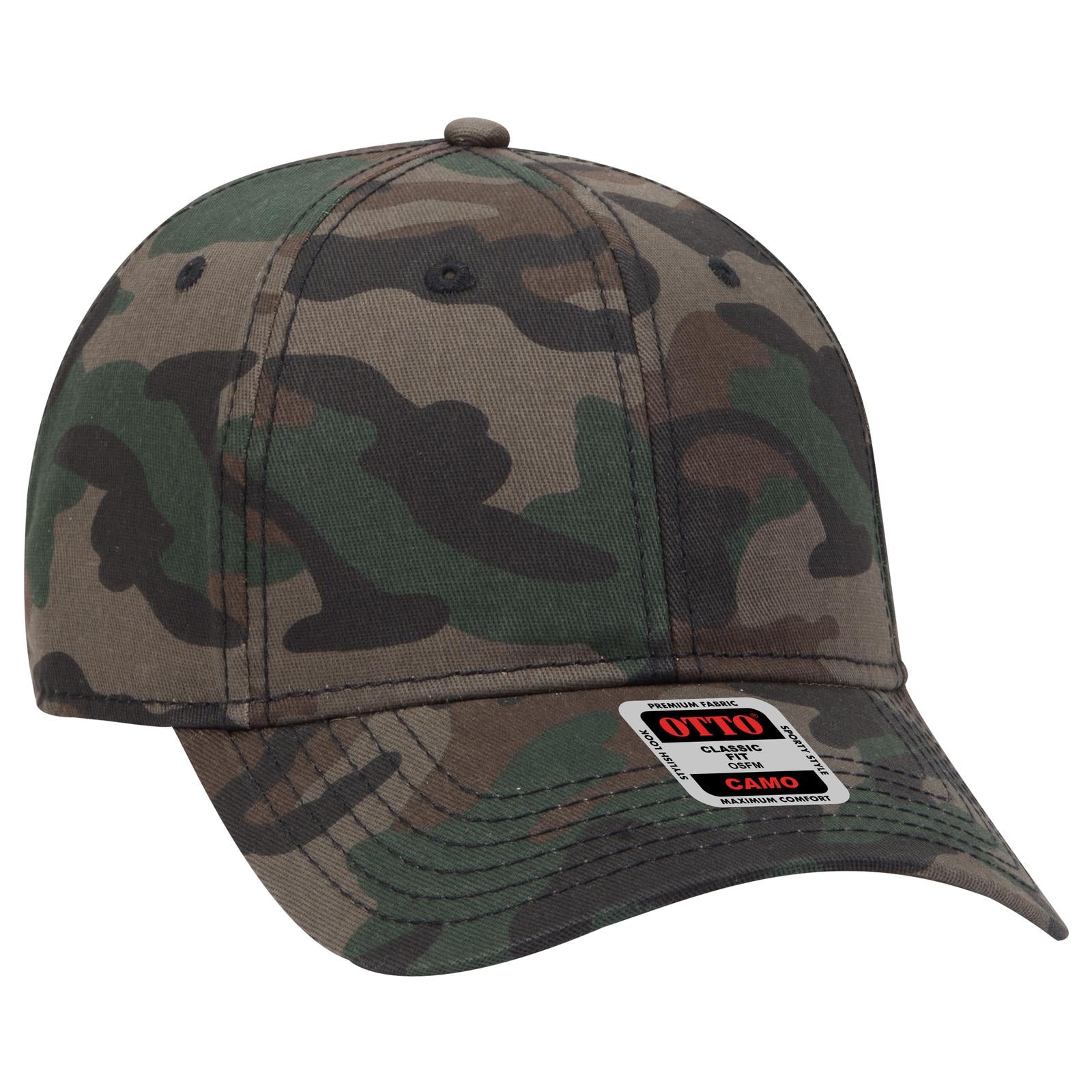Custom Embroidered or DTF Printed - OTTO CAP® Camouflage 6 Panel Low Profile Baseball Cap