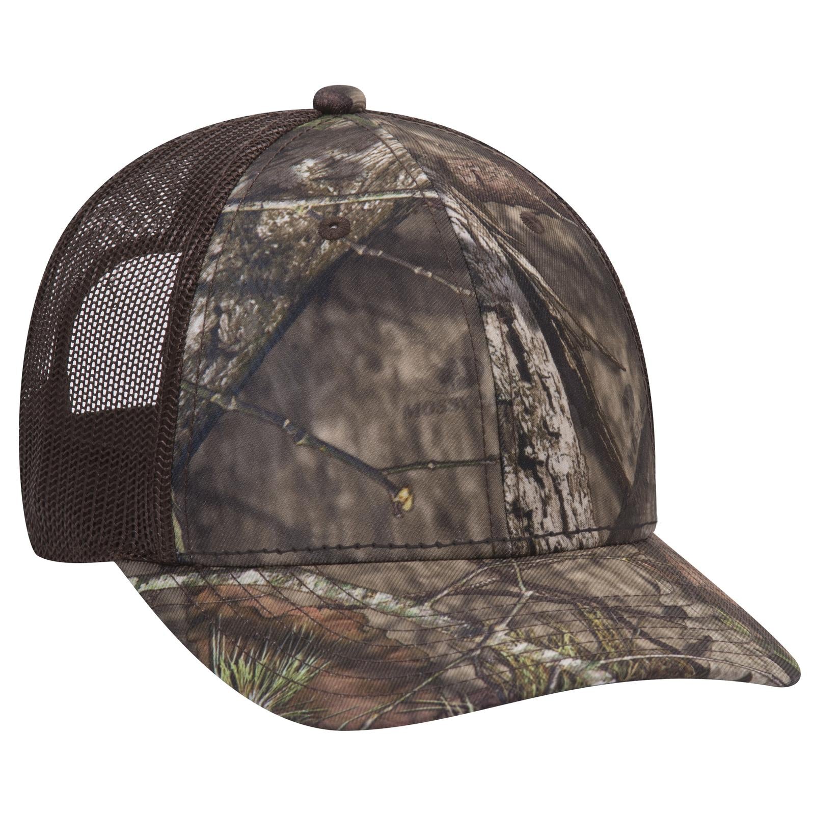 Custom Embroidered or DTF Printed - OTTO CAP® Mossy Oak Camouflage 6 Panel Low Profile Mesh Back Trucker Hat