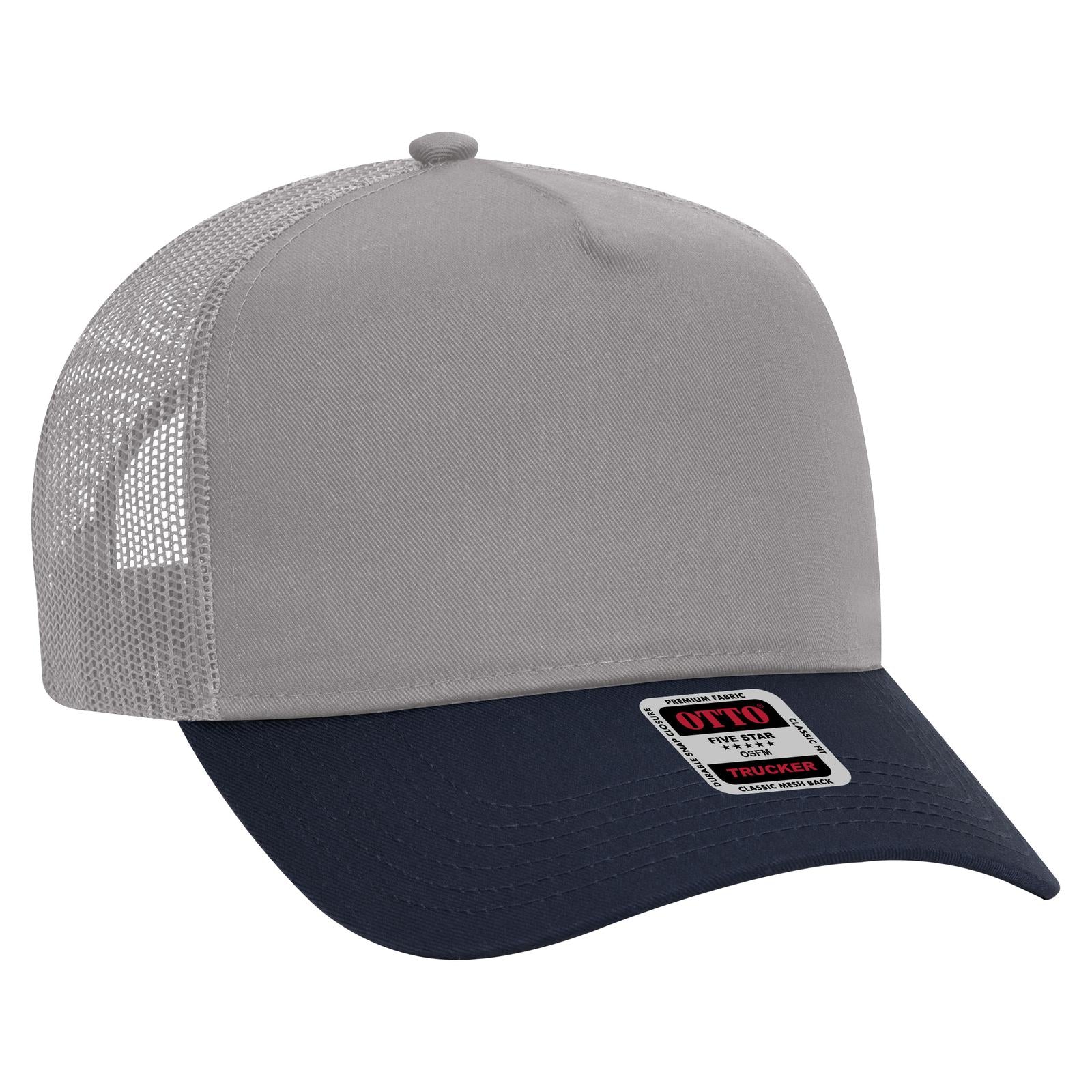 Custom Embroidered - OTTO CAP 5 Panel Mid Profile Mesh Back Trucker Hat