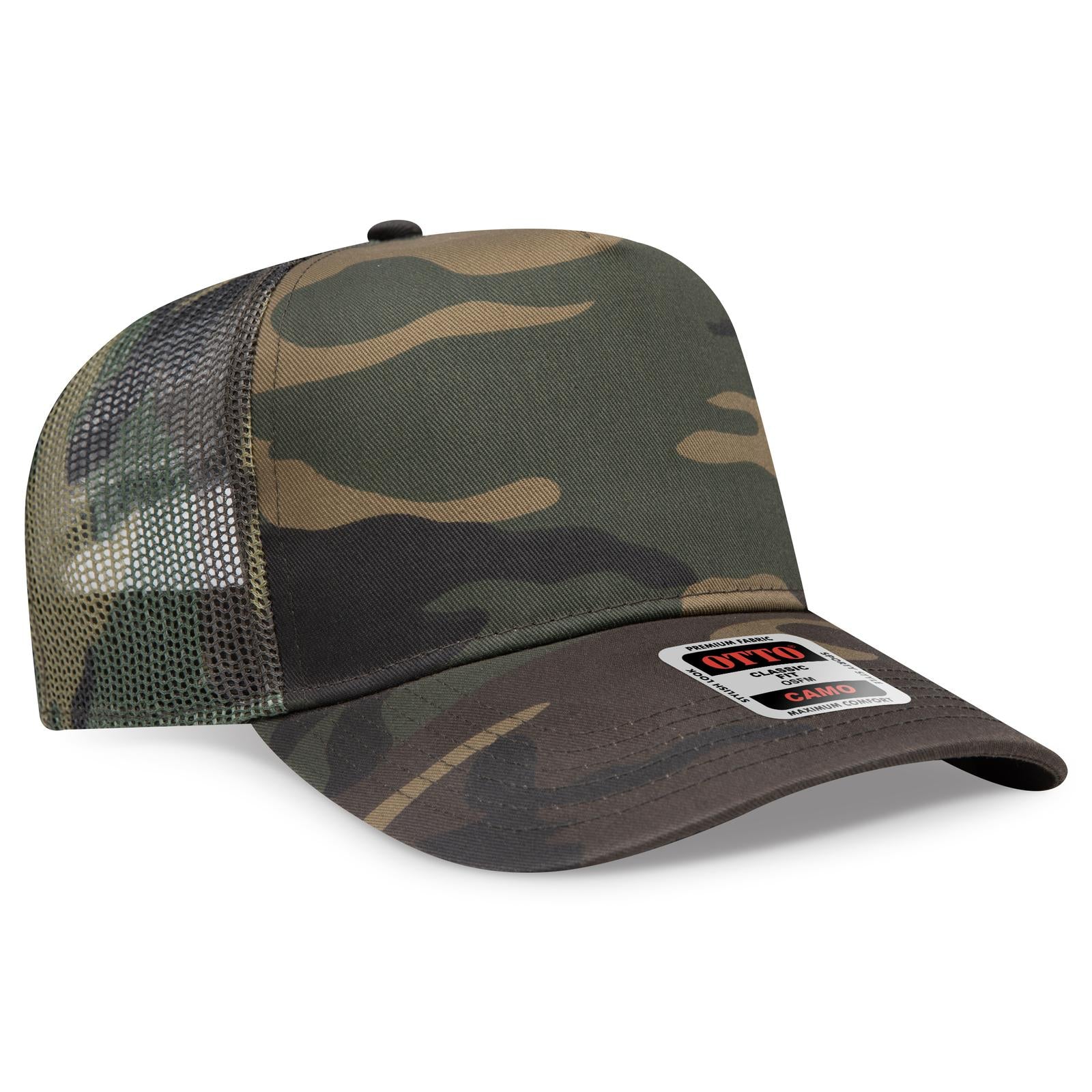 Custom Embroidered or DTF Printed - OTTO CAP® Camouflage 5 Panel Mid Profile Mesh Back Trucker Hat