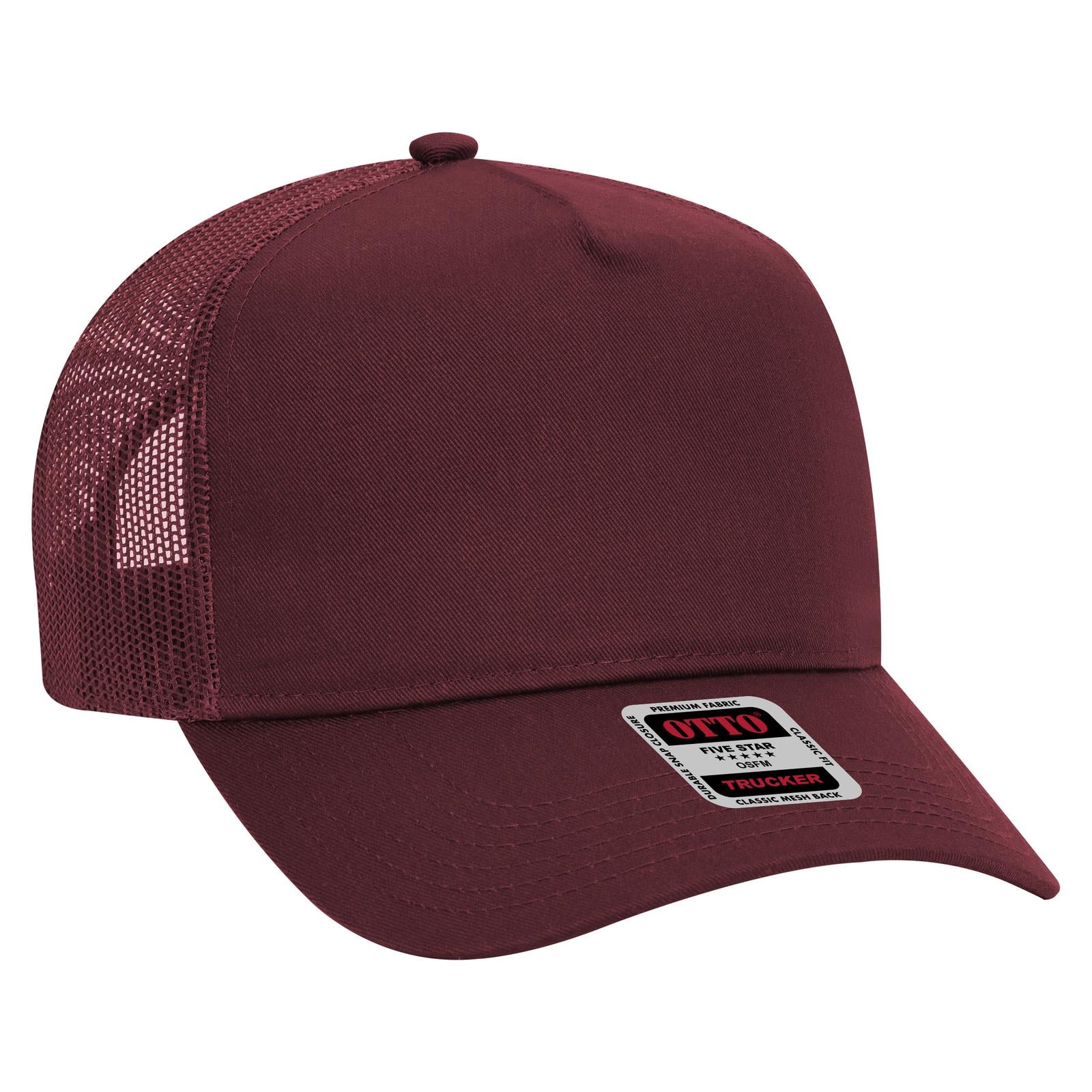 Custom Embroidered - OTTO CAP 5 Panel Mid Profile Mesh Back Trucker Hat