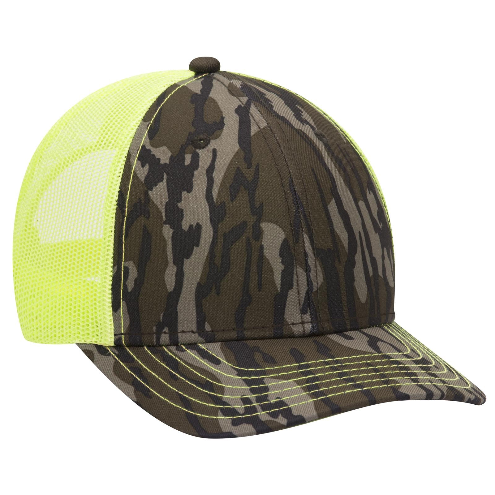 Custom Embroidered or DTF Printed - OTTO CAP® Mossy Oak Camouflage 6 Panel Low Profile Mesh Back Trucker Hat