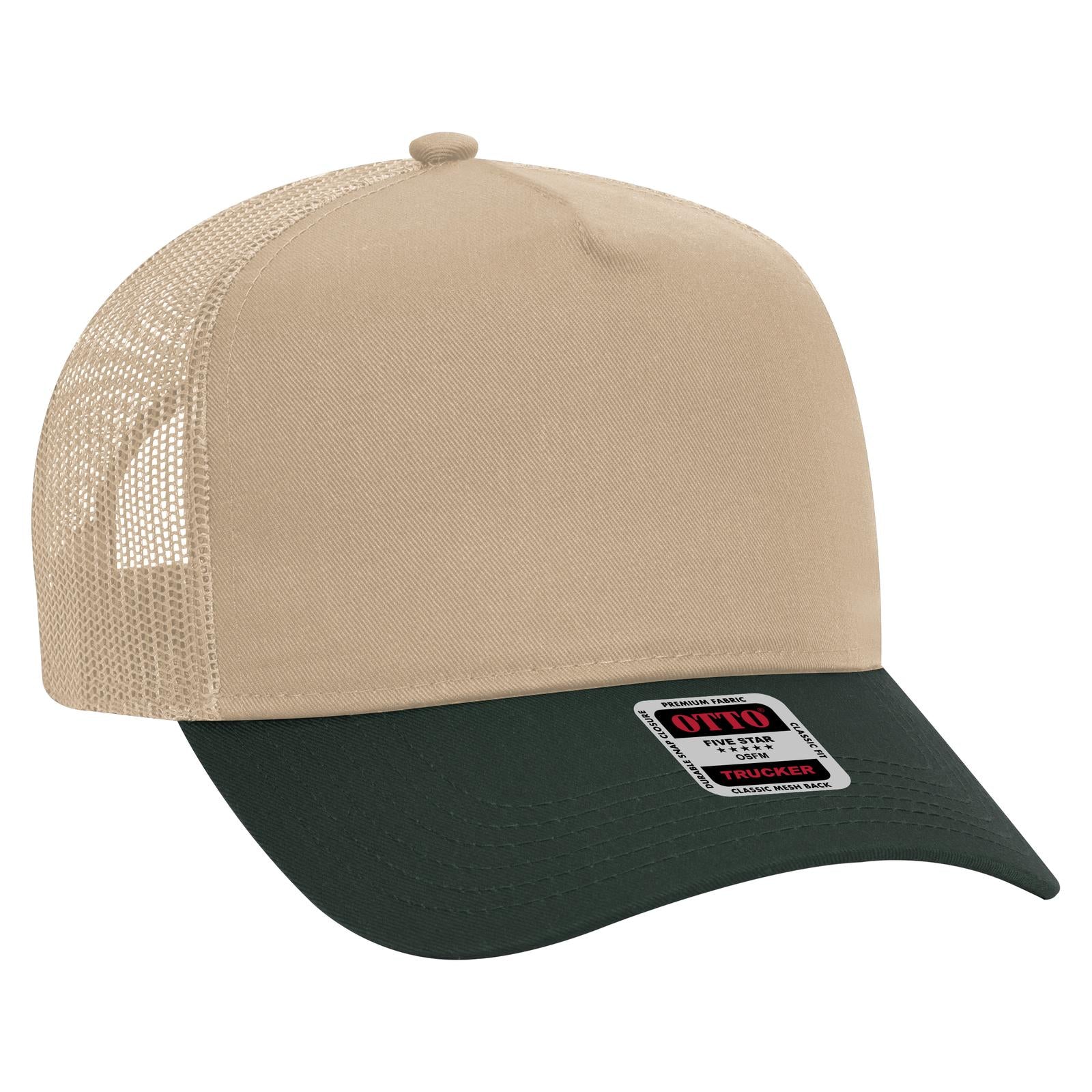 Custom Embroidered - OTTO CAP 5 Panel Mid Profile Mesh Back Trucker Hat