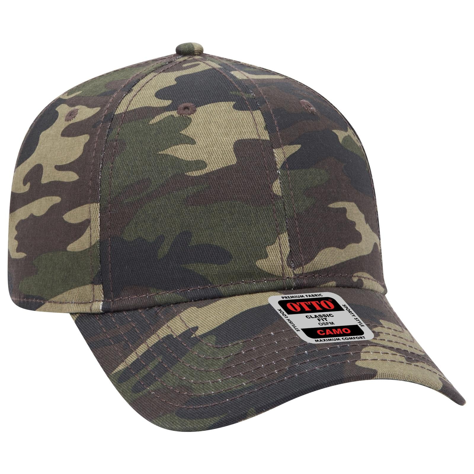 Custom Embroidered or DTF Printed - OTTO CAP® Camouflage 6 Panel Low Profile Baseball Cap