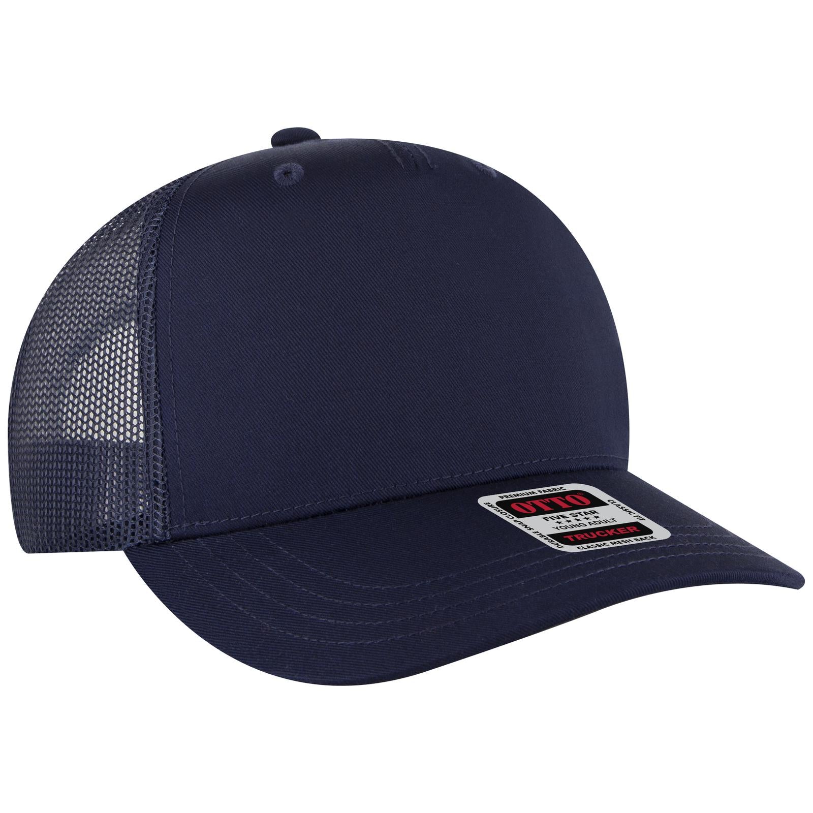 Custom Embroidered - OTTO CAP 5 Panel Mid Profile Mesh Back Trucker Hat