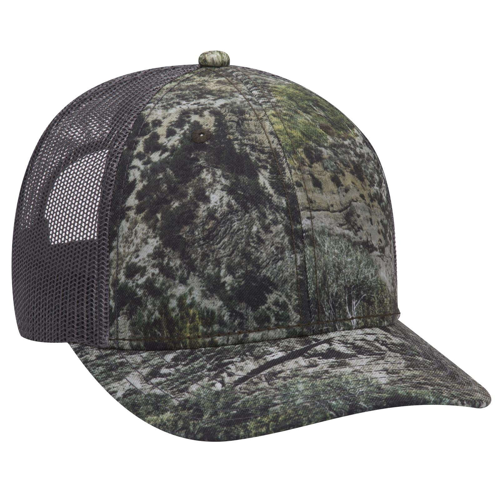 Custom Embroidered or DTF Printed - OTTO CAP® Mossy Oak Camouflage 6 Panel Low Profile Mesh Back Trucker Hat