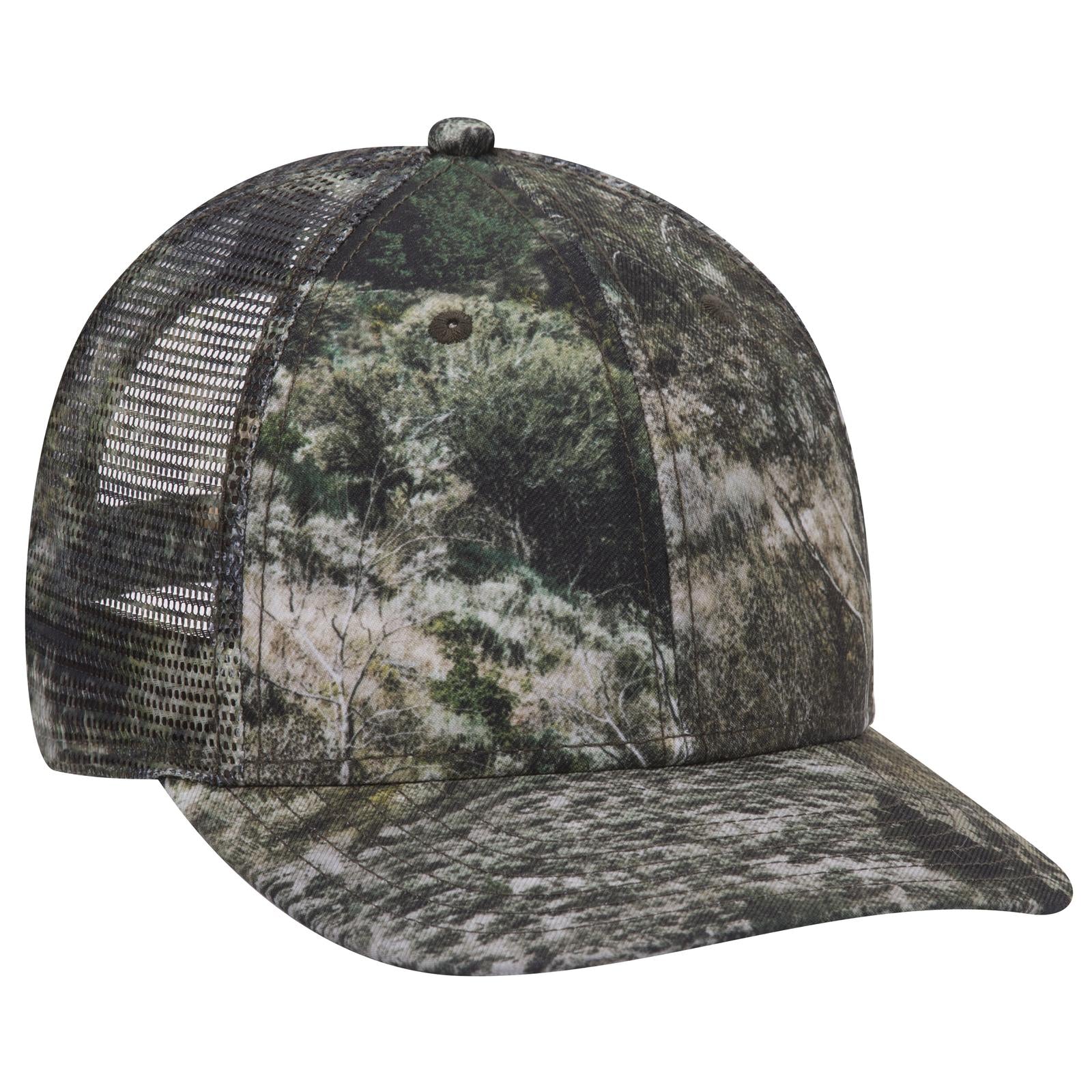 Custom Embroidered or DTF Printed - OTTO CAP® Mossy Oak Camouflage Superior Polyester Twill 6 Panel Low Profile Mesh Back Trucker Hat