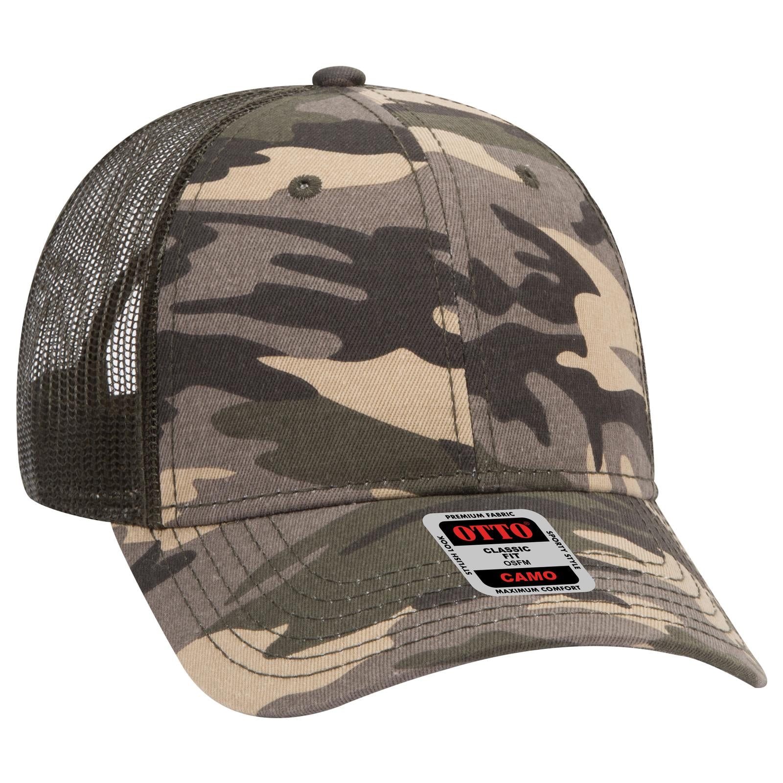 Custom Embroidered or DTF Printed - OTTO CAP® Camouflage 6 Panel Low Profile Mesh Back Trucker Hat