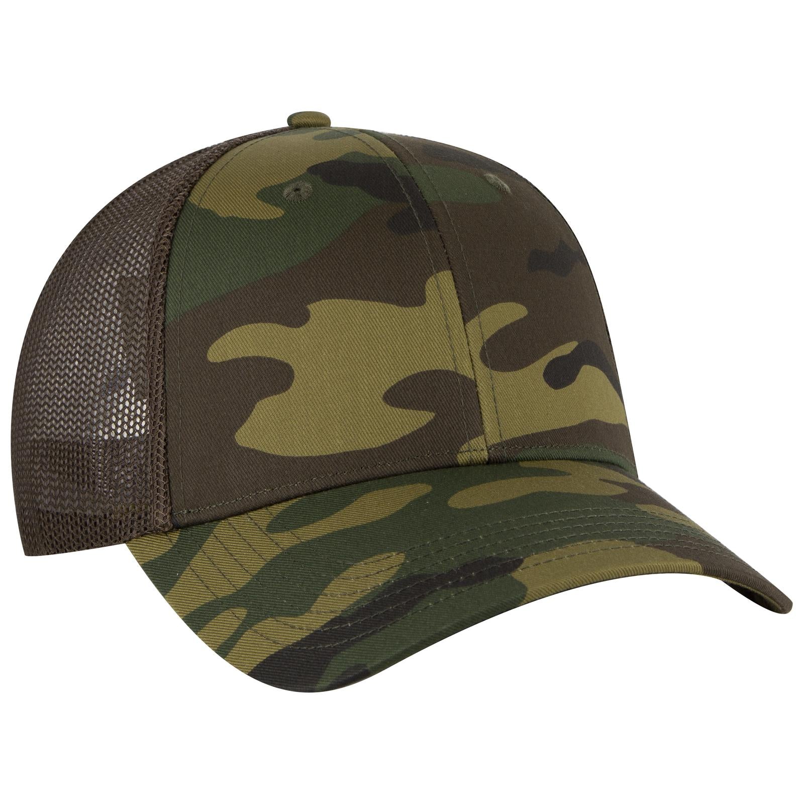 Custom Embroidered or DTF Printed - OTTO CAP® Camouflage 6 Panel Low Profile Mesh Back Trucker Hat