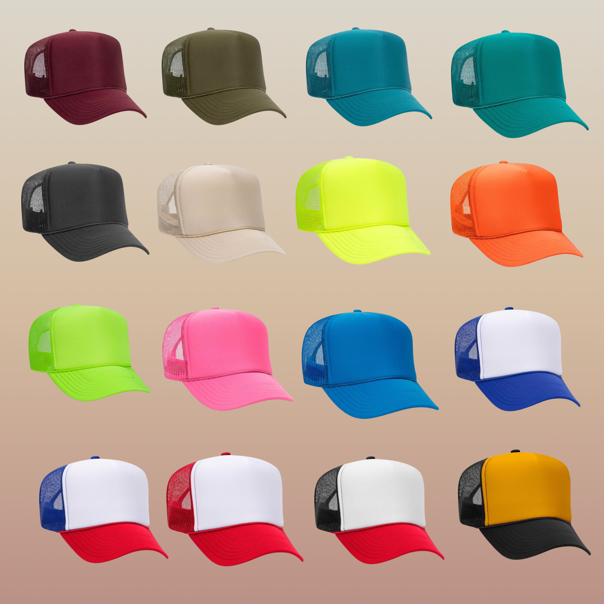 Custom Embroidered Trucker Hat with Mesh Back - Includes one 4in W x 2.25in H Embroidery