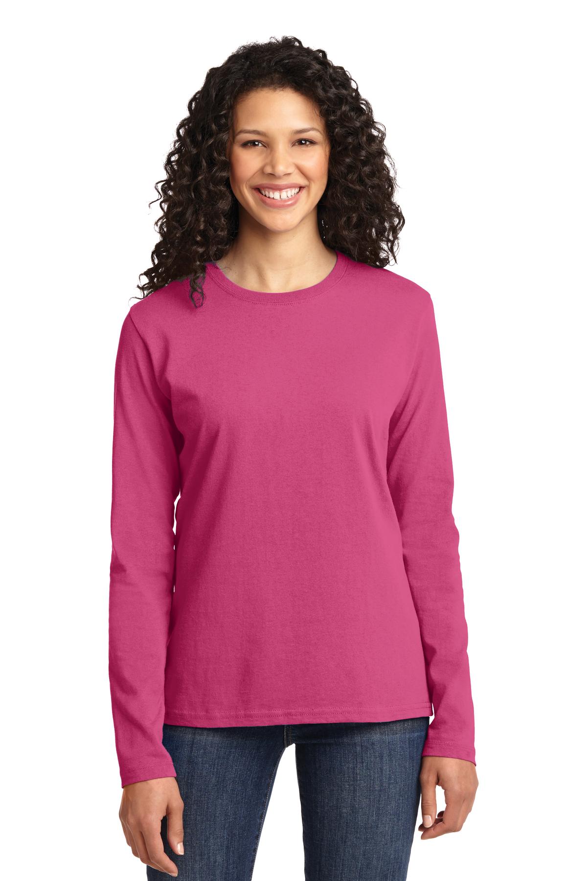 Custom Embroidered - Port & Company® Ladies Long Sleeve Core Cotton Tee. LPC54LS