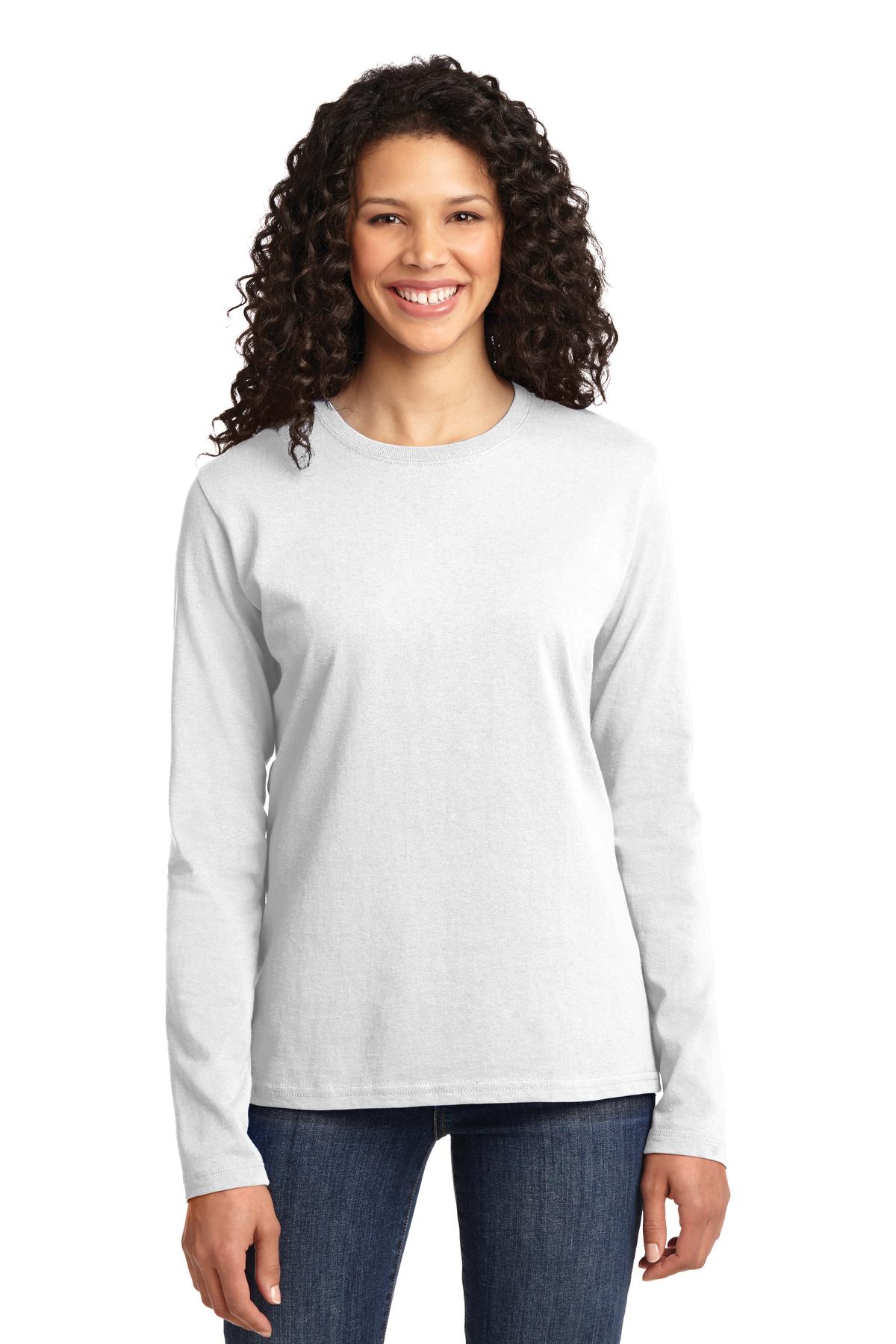 Custom Embroidered - Port & Company® Ladies Long Sleeve Core Cotton Tee. LPC54LS