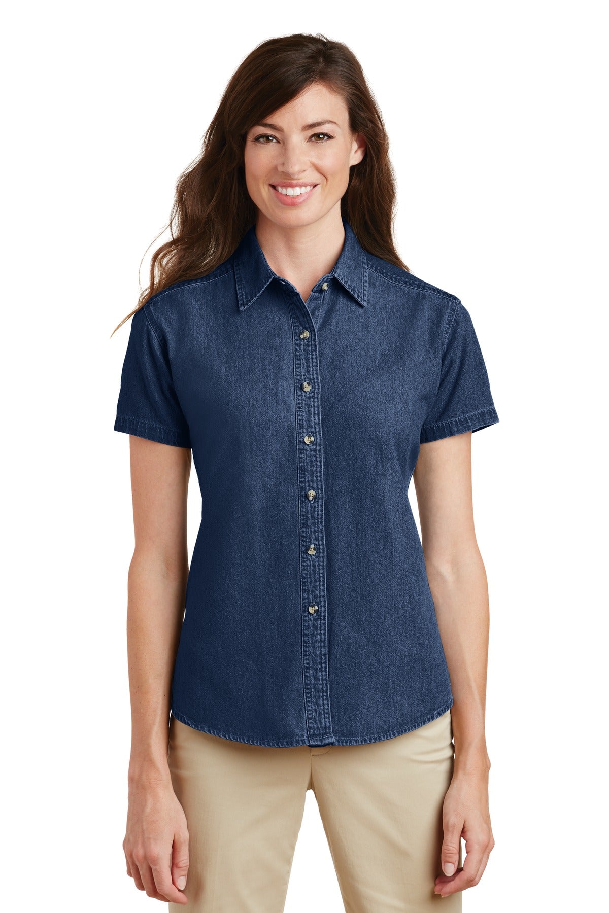Custom Embroidered Ladies Short Sleeve Value Denim Shirt.  LSP11