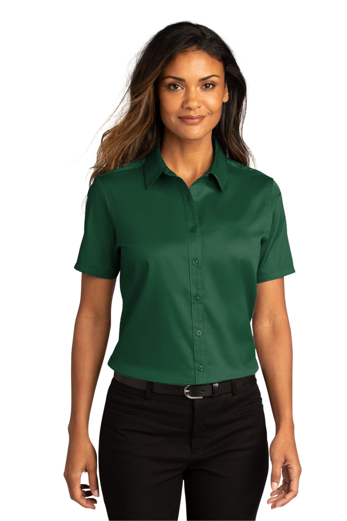 Custom Embroidered Ladies Short Sleeve SuperPro React Twill Shirt. LW809