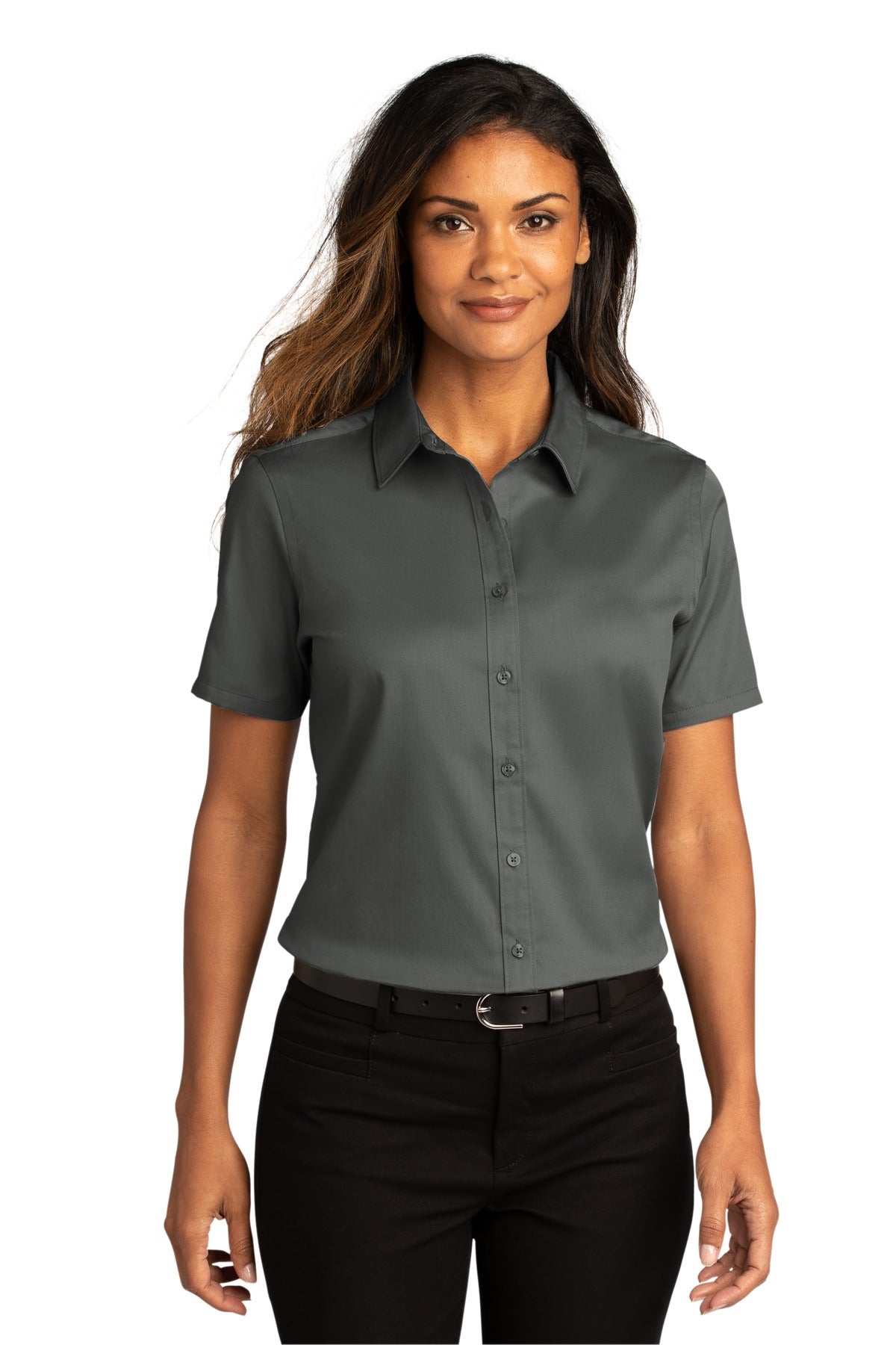 Custom Embroidered Ladies Short Sleeve SuperPro React Twill Shirt. LW809