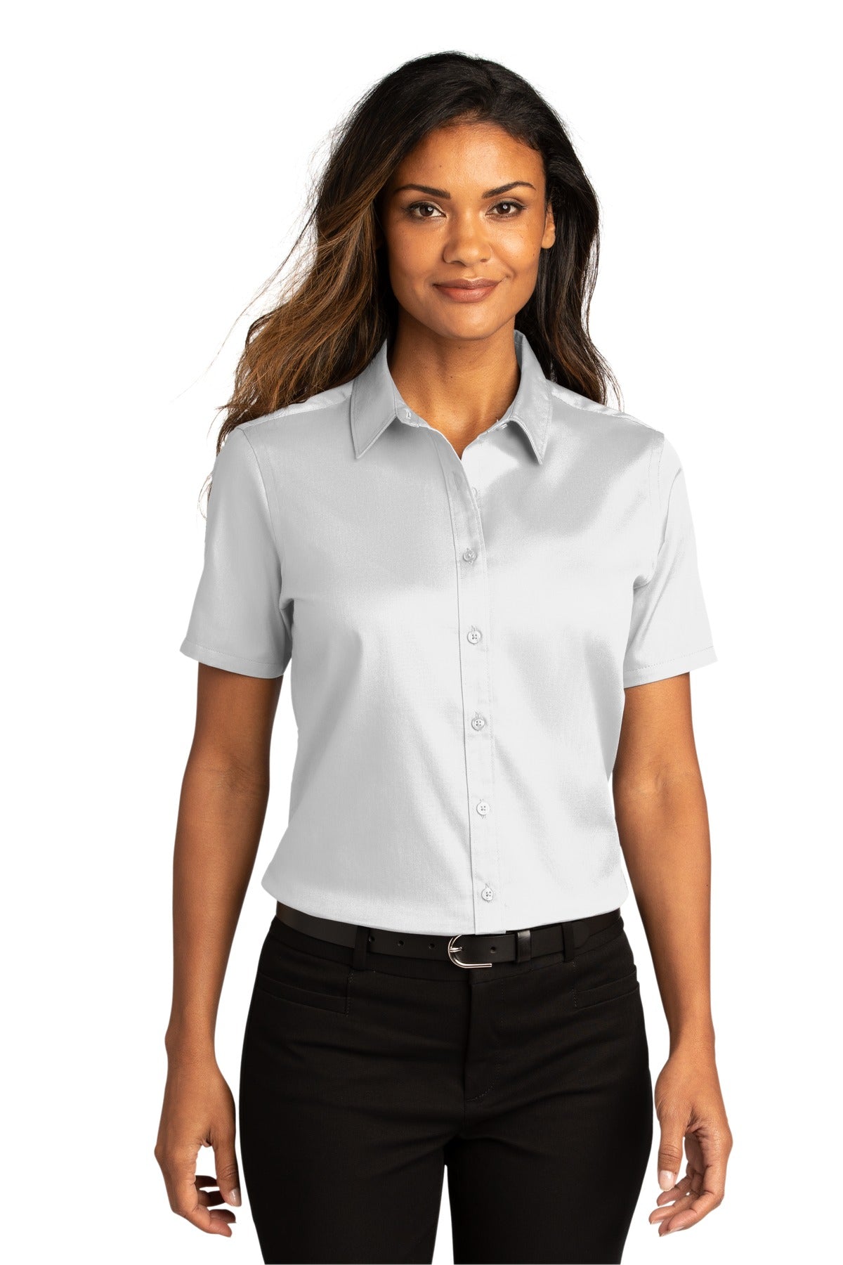 Custom Embroidered Ladies Short Sleeve SuperPro React Twill Shirt. LW809