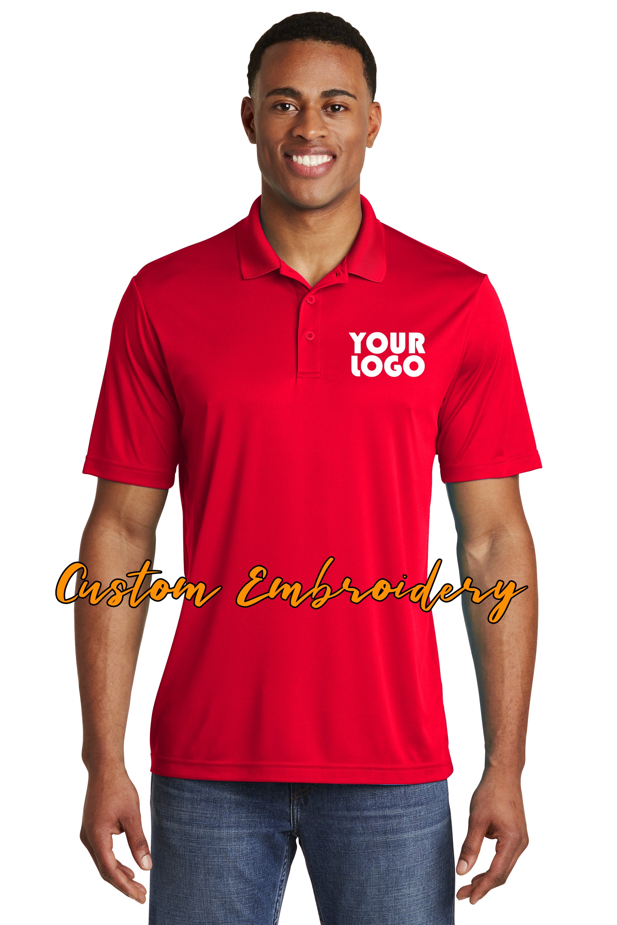 Custom Embroidered Men's Performance Polo Shirt - Sport-Tek PosiCharge Competitor Polo - Includes 4in x 4in Embroidery - Moisture Wicking