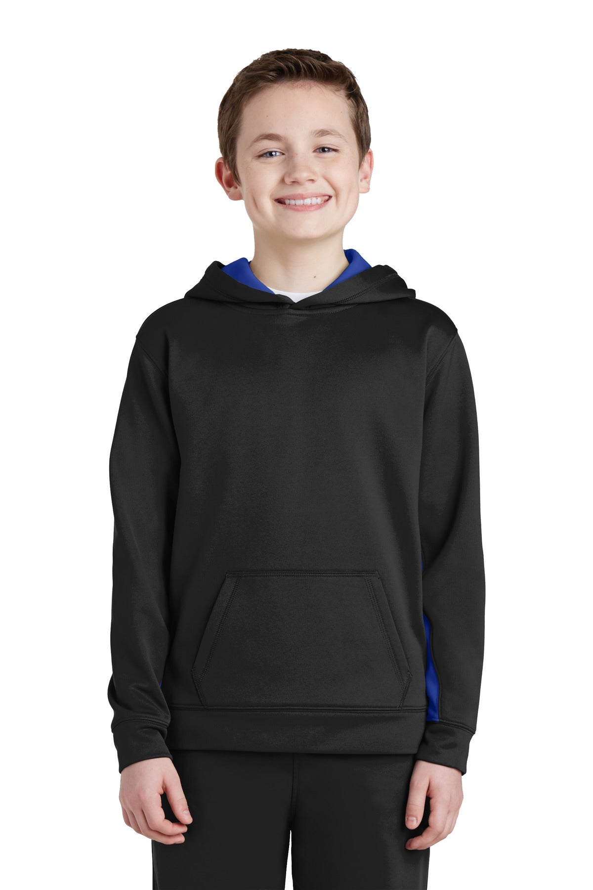 Sport-Tek® Youth Sport-Wick® Fleece Colorblock Hooded Pullover. YST235