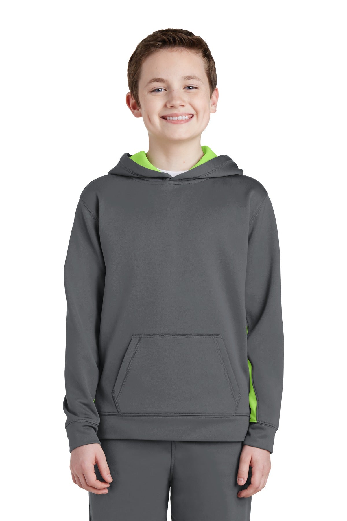Sport-Tek® Youth Sport-Wick® Fleece Colorblock Hooded Pullover. YST235