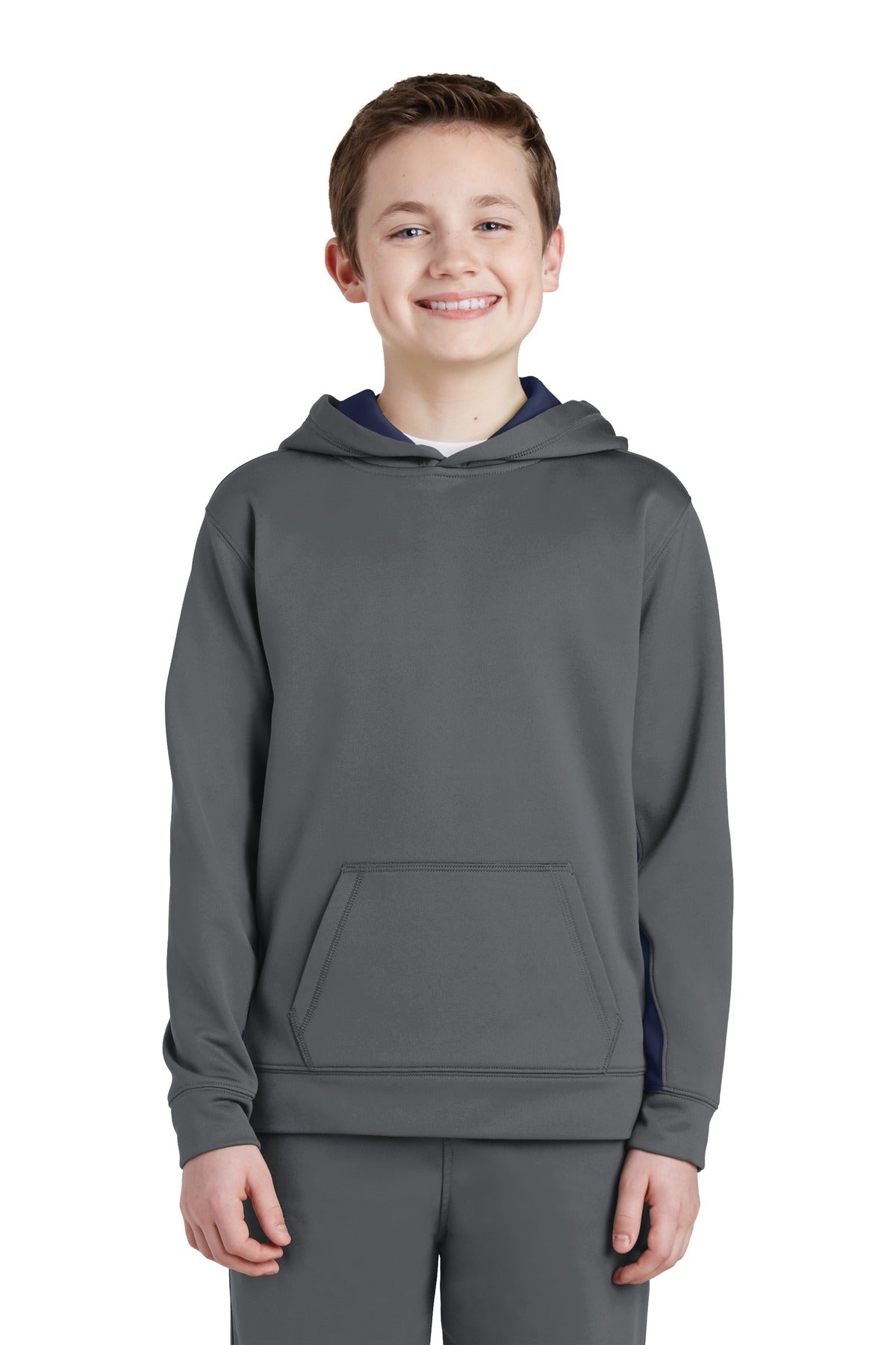 Sport-Tek® Youth Sport-Wick® Fleece Colorblock Hooded Pullover. YST235