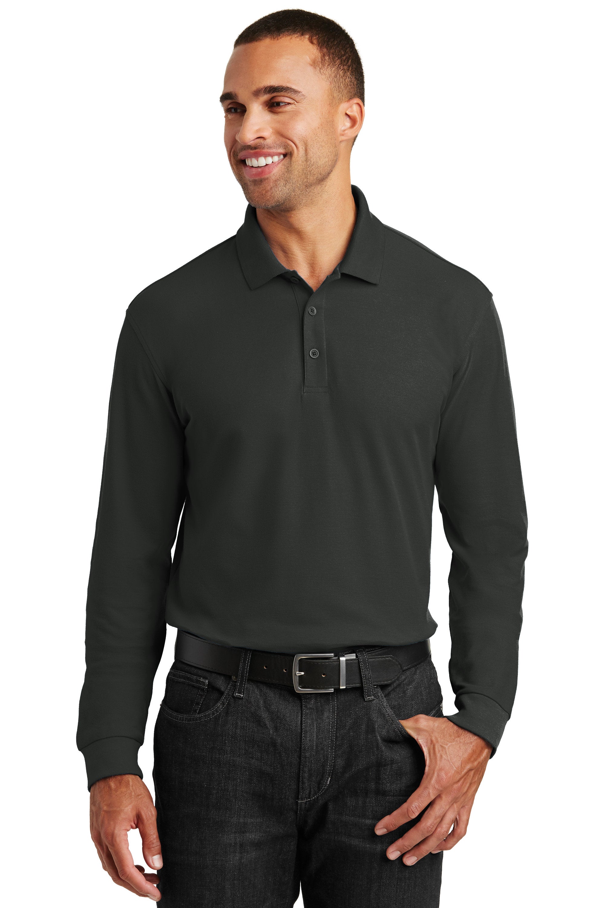 Custom Embroidery on Long Sleeve Classic Pique Polo Shirt - Personalize with your own Logo or Text