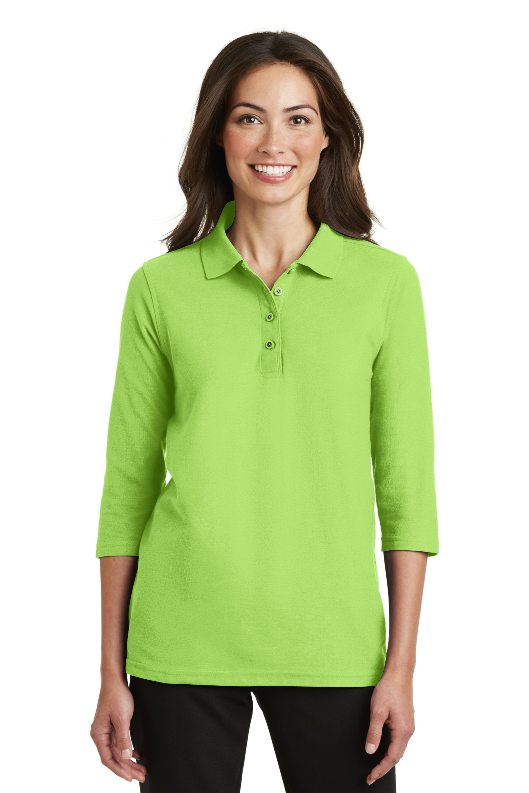 Custom Embroidery on L562 Port Authority Ladies Silk Touch 3/4-Sleeve Polo