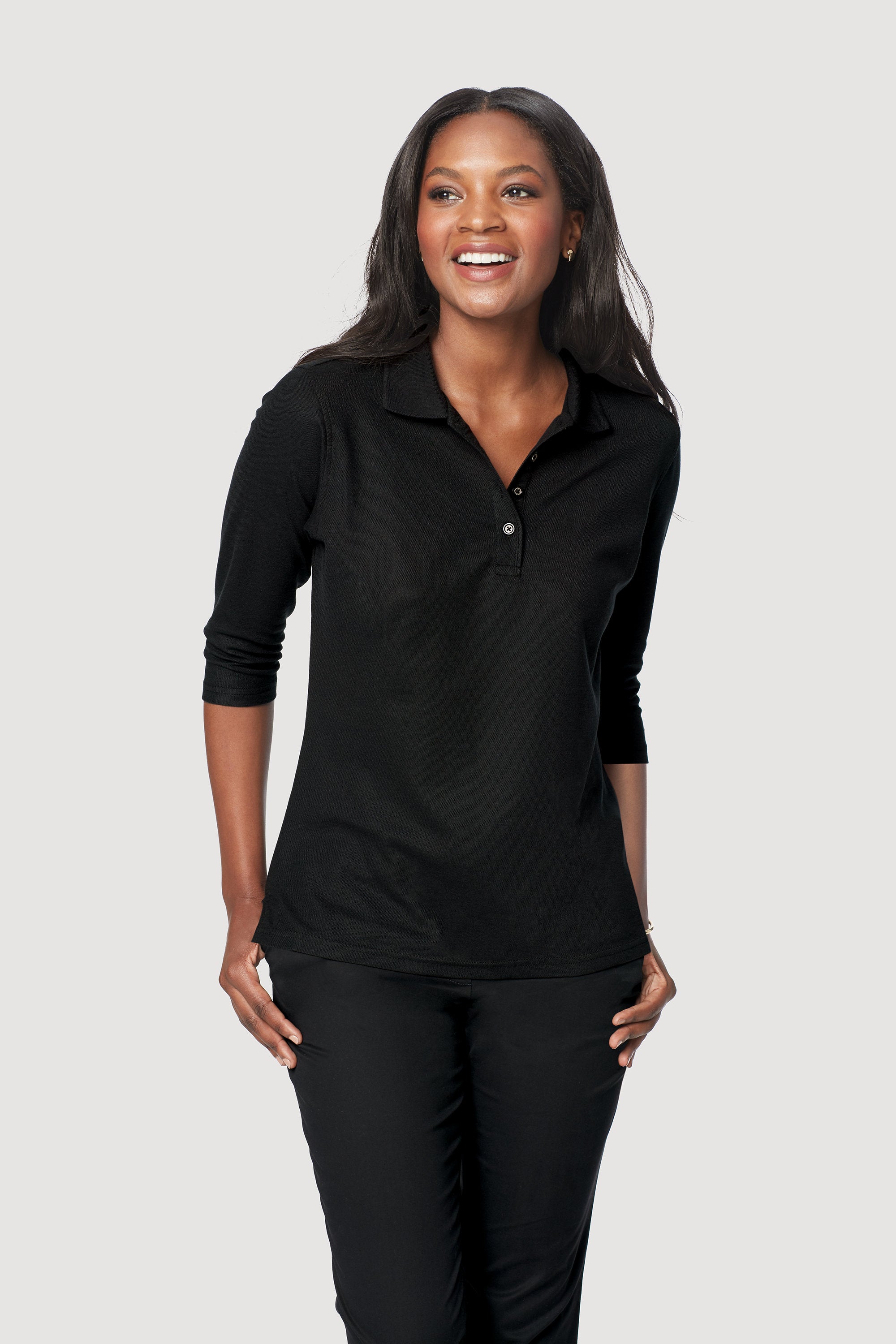 Custom Embroidery on L562 Port Authority Ladies Silk Touch 3/4-Sleeve Polo