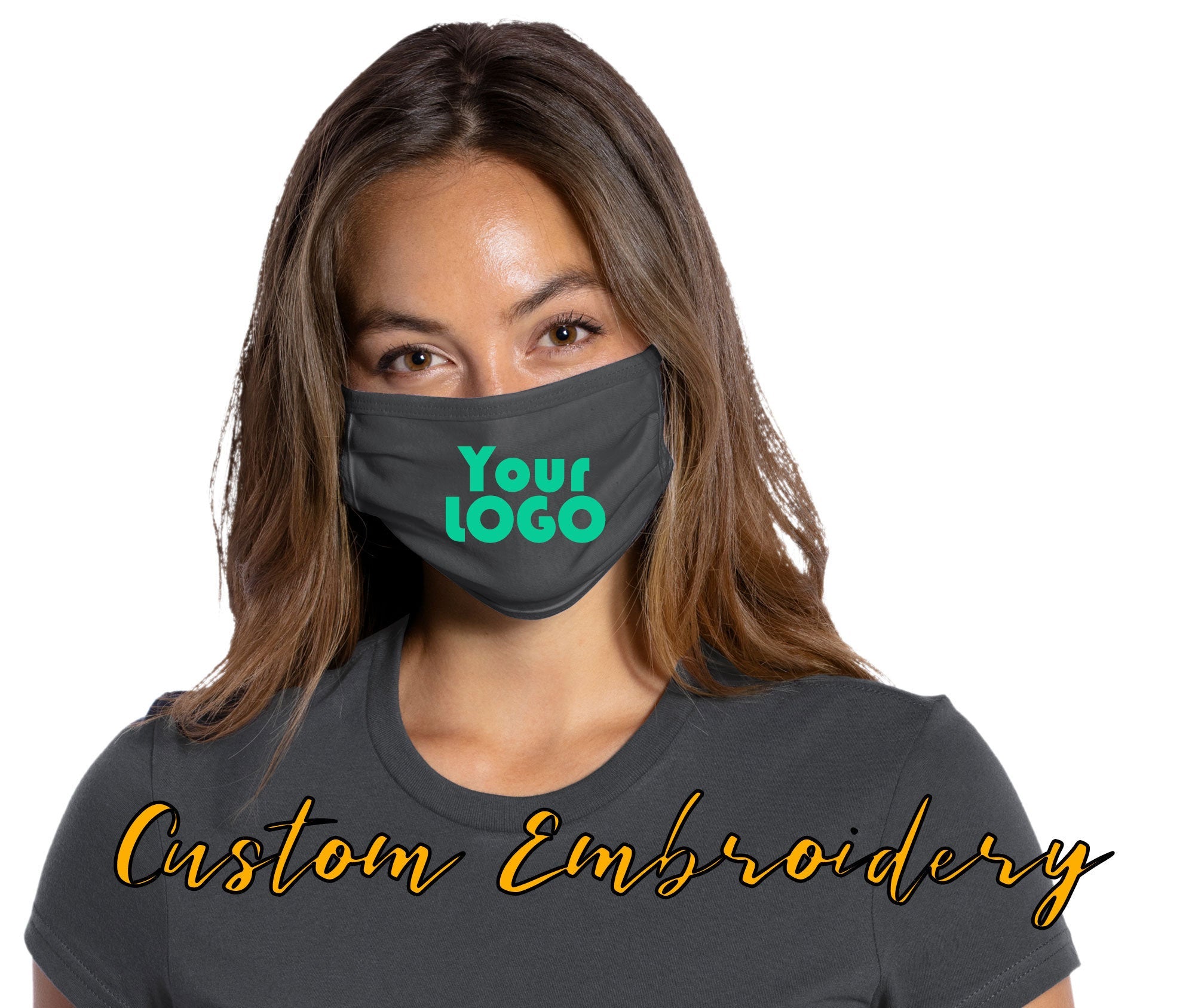 Custom Embroidered Cotton Knit Face Mask - Embroider up to 3in W x 2.5in H - 3-Ply Mask