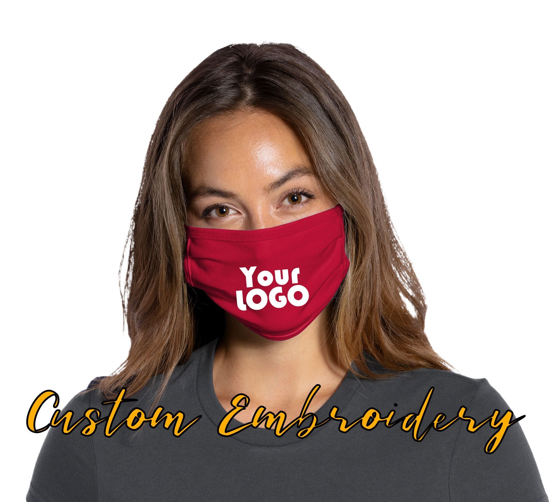 Custom Embroidered Cotton Knit Face Mask - Embroider up to 3in W x 2.5in H - 3-Ply Mask